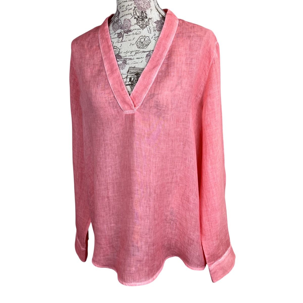 120% Lino 120% Lino Women’s V-Neck Linen Shirt Orange Long Sleeve XL Size XL / US 12-14 / IT 48-50 - 3 Thumbnail