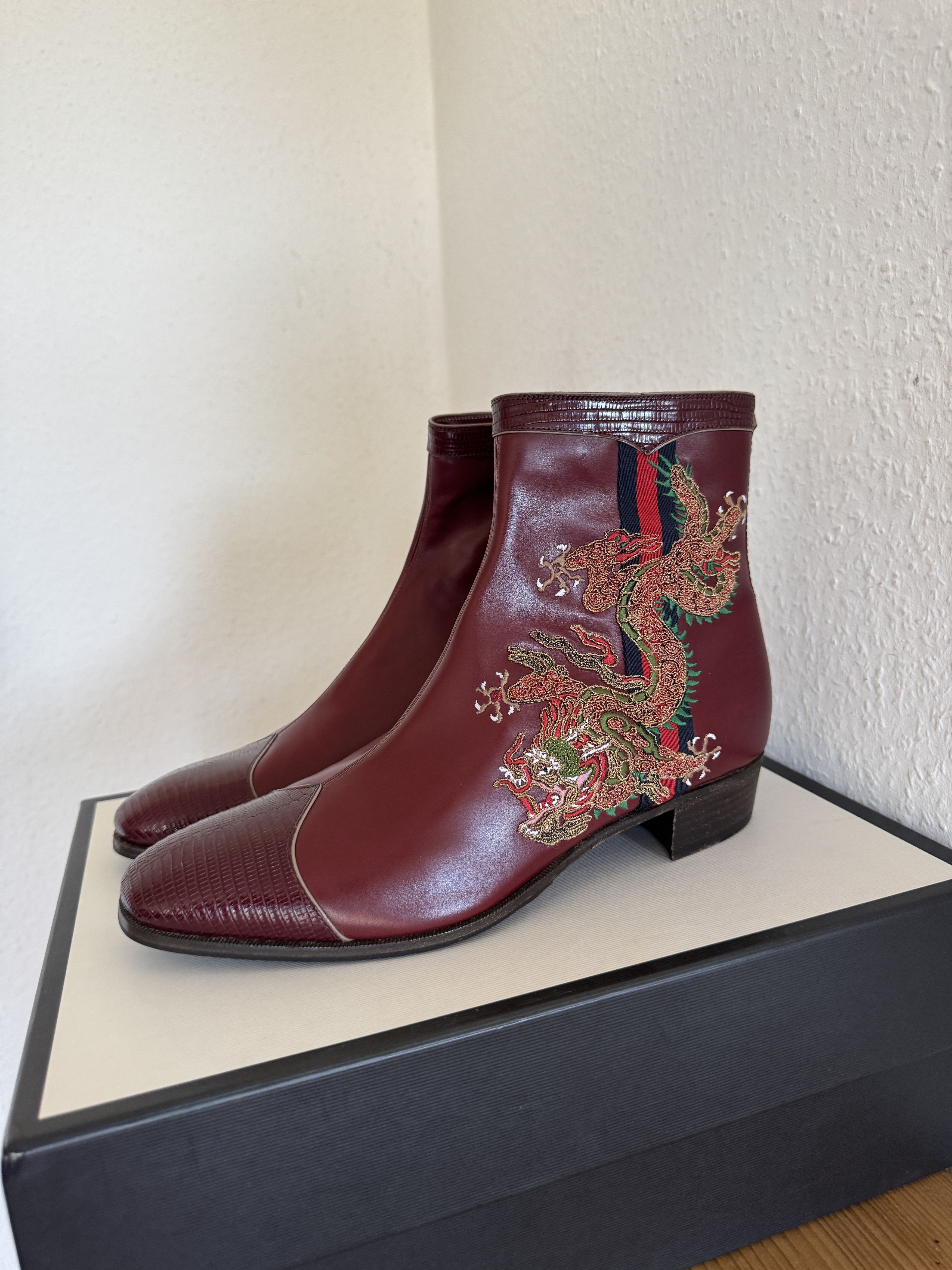 Gucci Red Leather Dragon Embroidery Boots Size US 8.5 / EU 41-42 - 2 Thumbnail