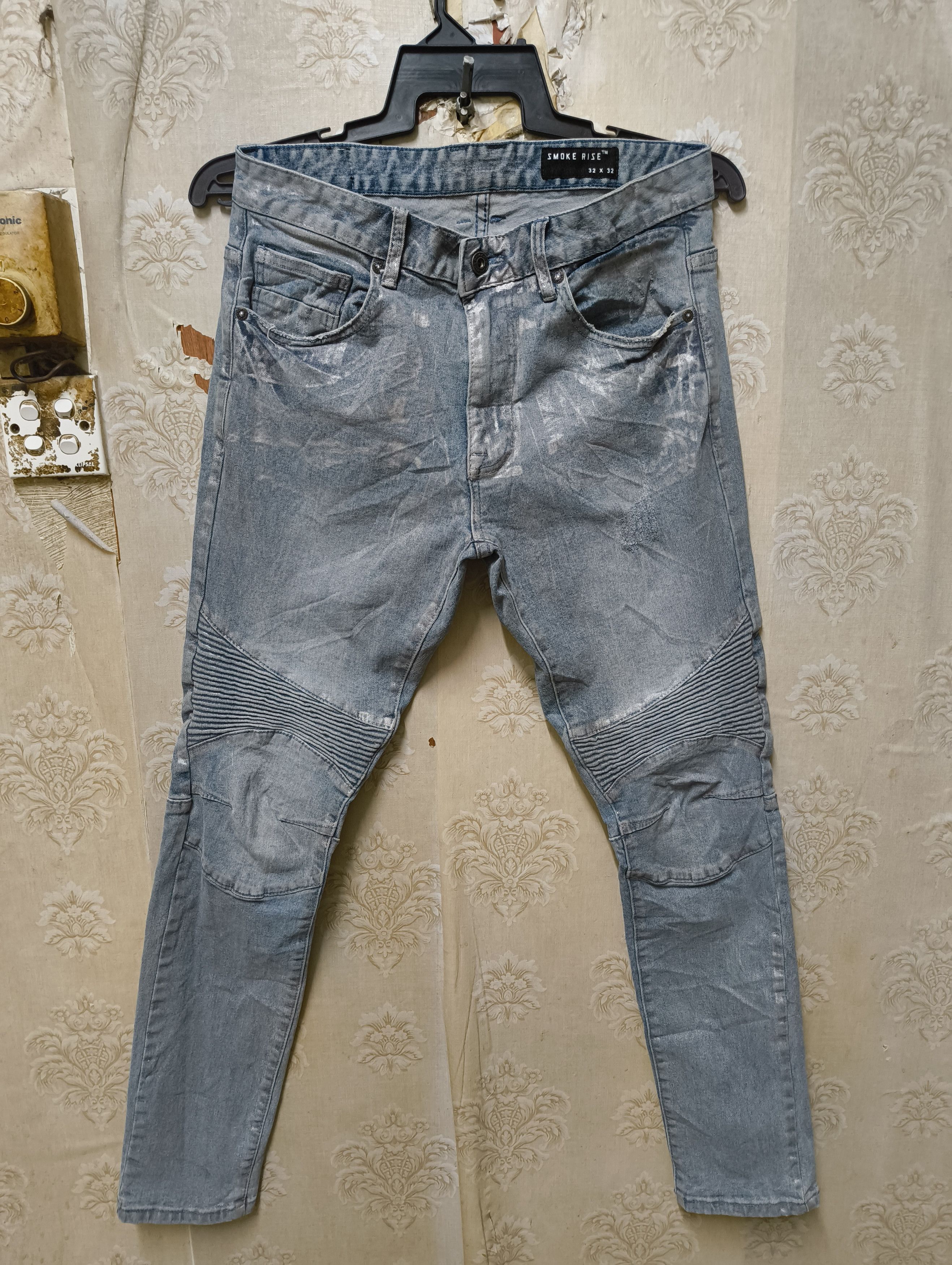 Smoke Rise SMOKE RISE JEANS BIKER STYLE SILVER EFFECT Size US 33 - 1 Thumbnail