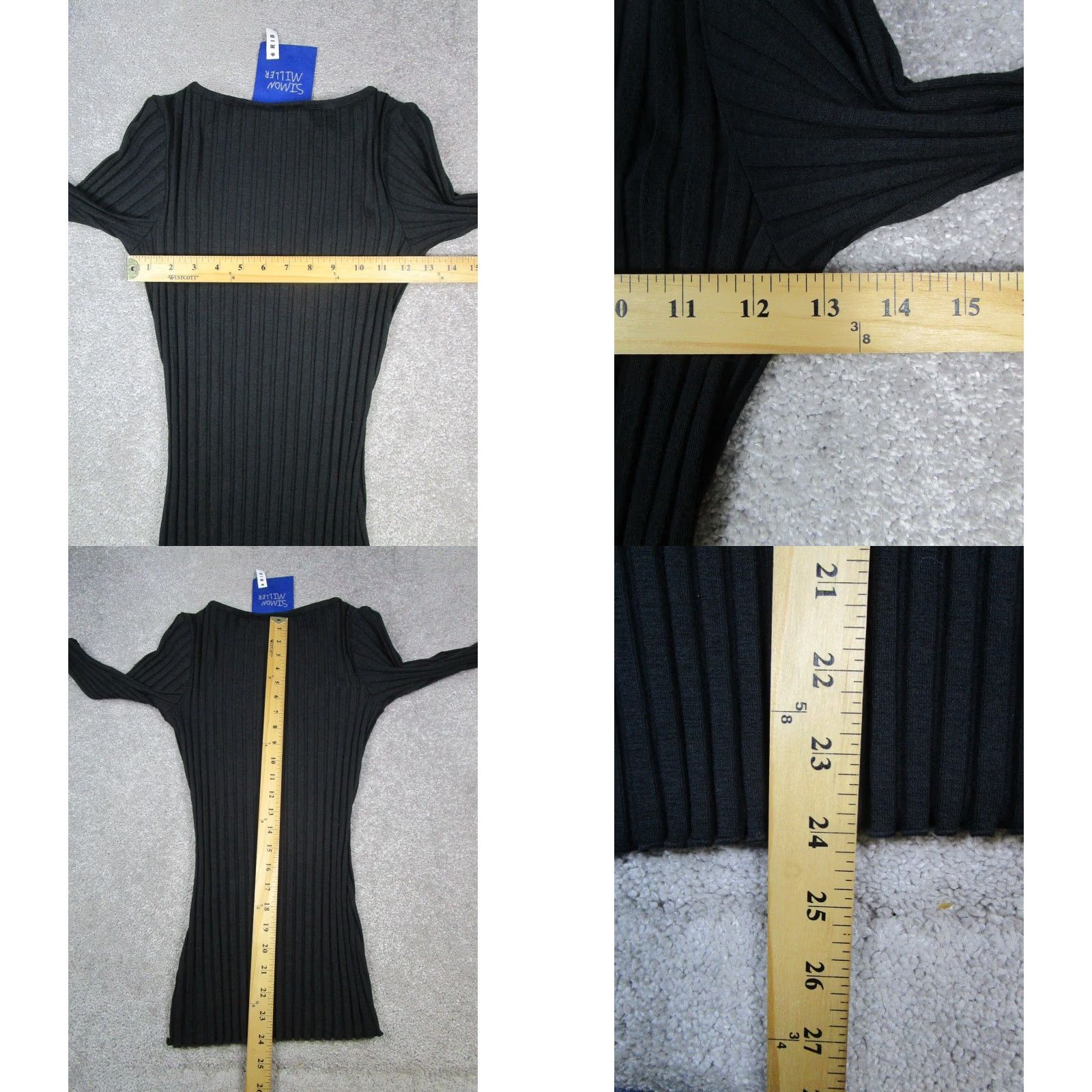 Simon Miller SIMON MILLER Rib Sweater Womens Large Black Pullover 3/4 Sleeve Scoop Neck Modal Knit Womens L Black Concert Merch? Size L / US 10 / IT 46 - 8 Thumbnail