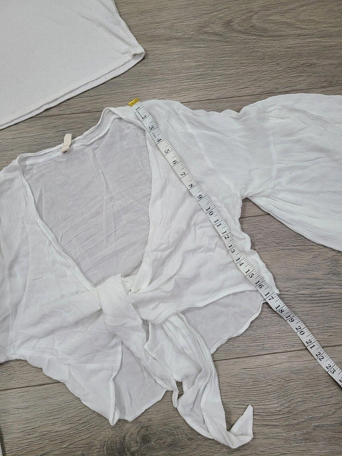 Designer Womens Lot White Tops Boho Flowy Crop Tie Front Size M / US 6-8 / IT 42-44 - 5 Thumbnail