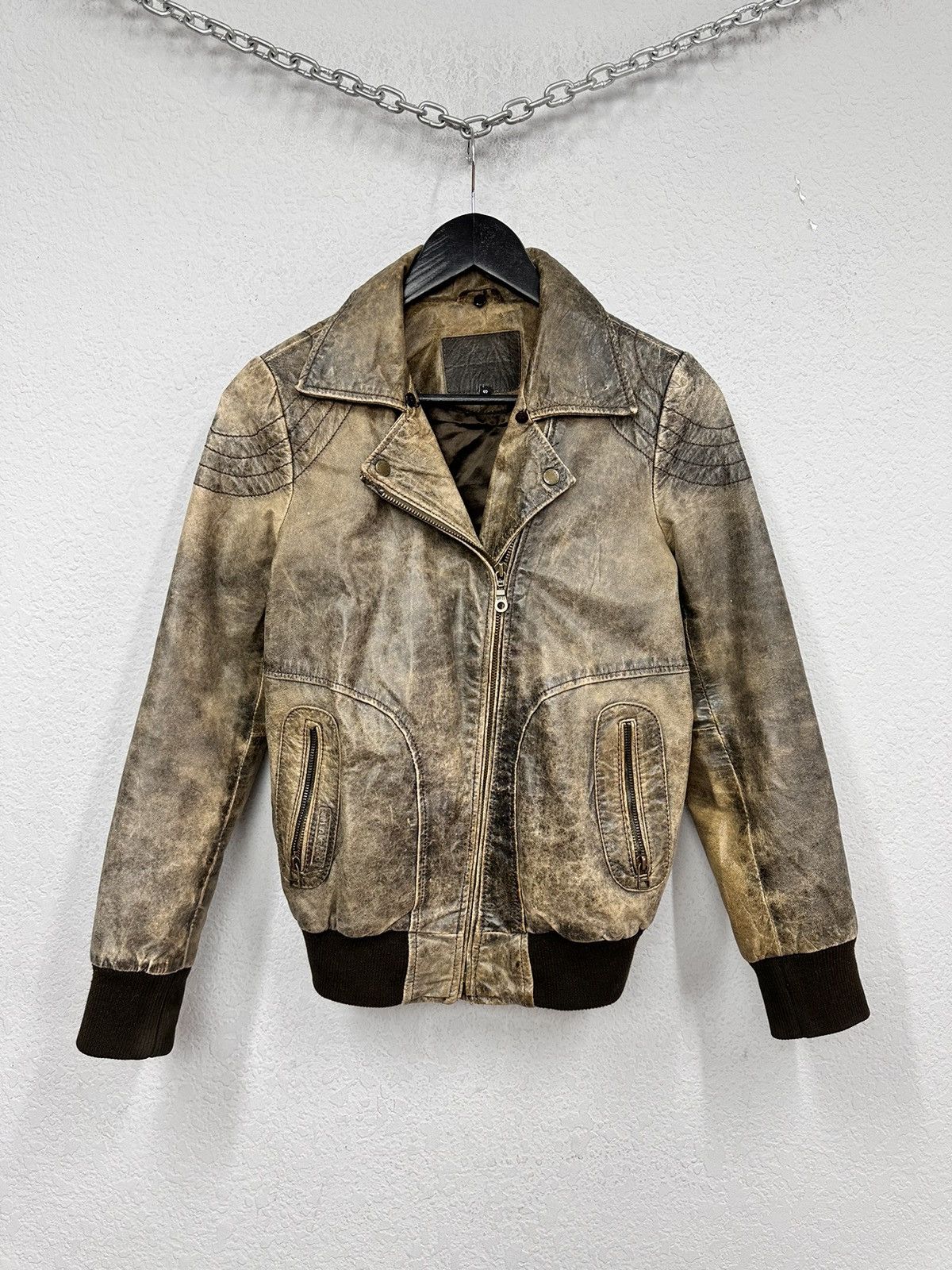14th Addiction Vintage Leather Jacket Y2K Faded Rick Owens Style Diesel GOA Size S / US 4 / IT 40 - 2 Thumbnail