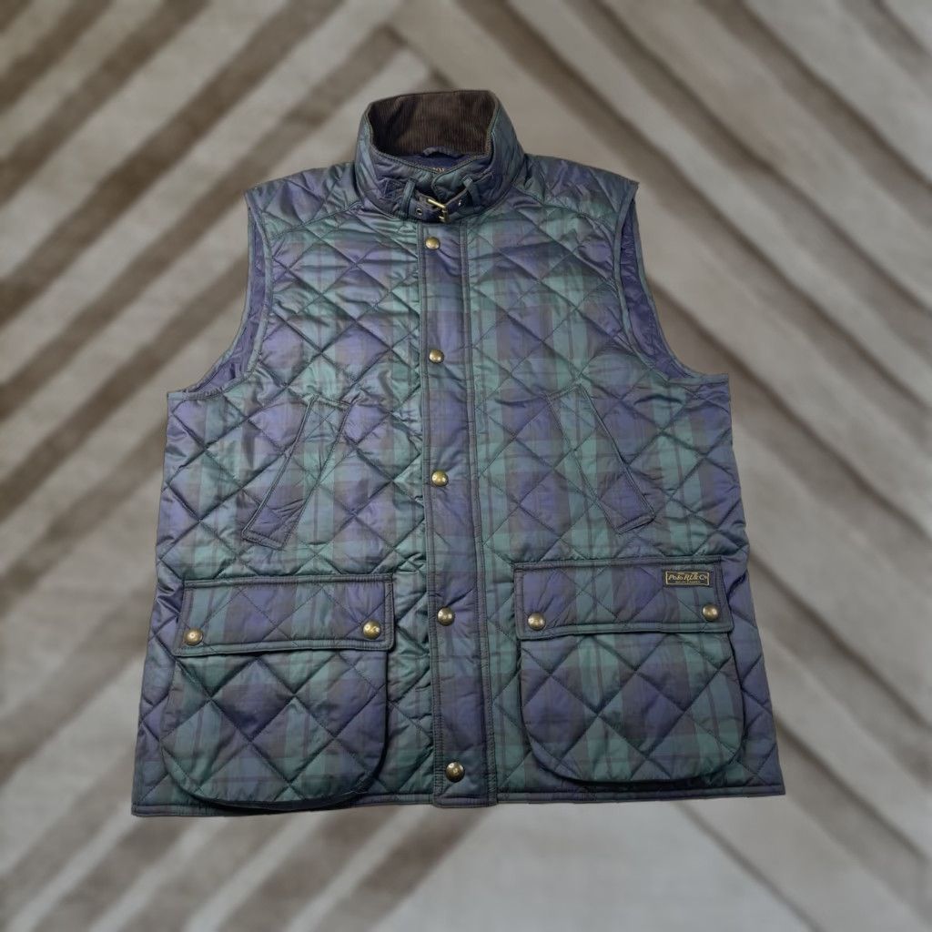 Polo Ralph Lauren Blackwatch Plaid Quilted Vest Jacket Men’s Large Equestrian