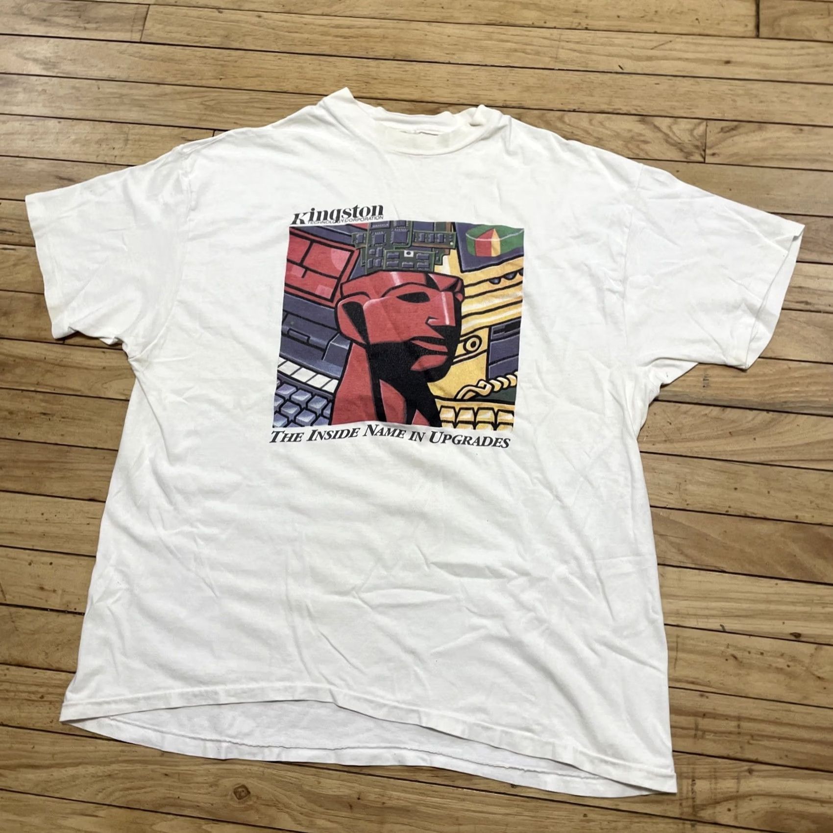Hanes VINTAGE Kingston Technology Corp Memory White T-Shirt Men L 90s Single Stitch Graphic Print Hanes Mens Size US L / EU 52-54 / 3 - 3 Thumbnail