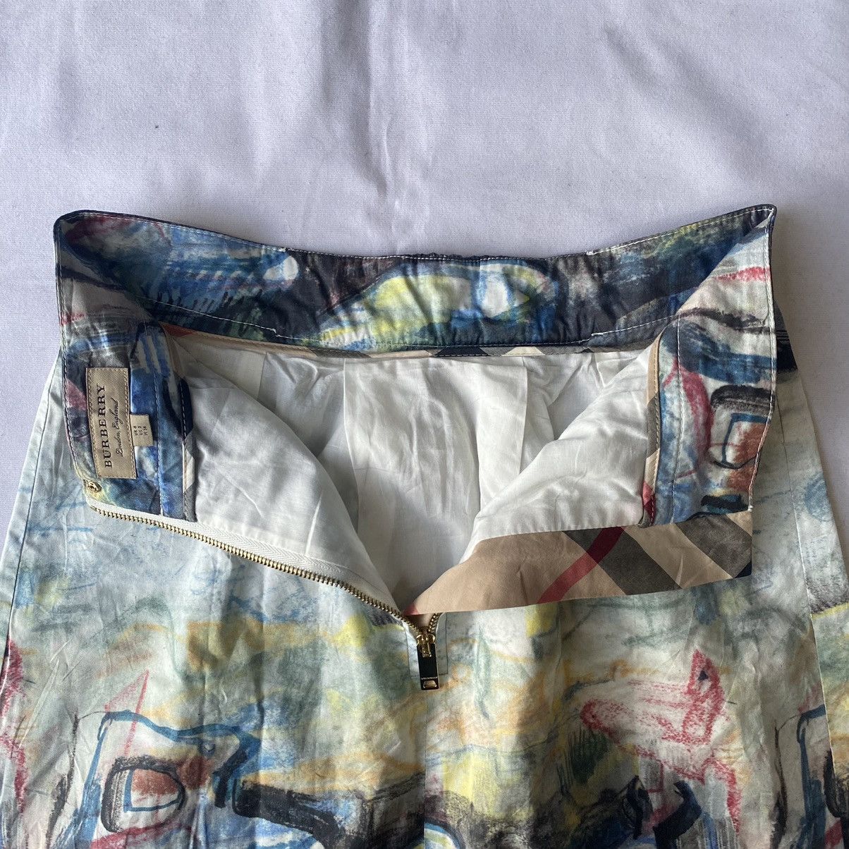 Burberry × Designer Artistic Abstract Printed Burberry A-Line Midi Skirt Size 26" / US 2 / IT 38 - 11 Thumbnail