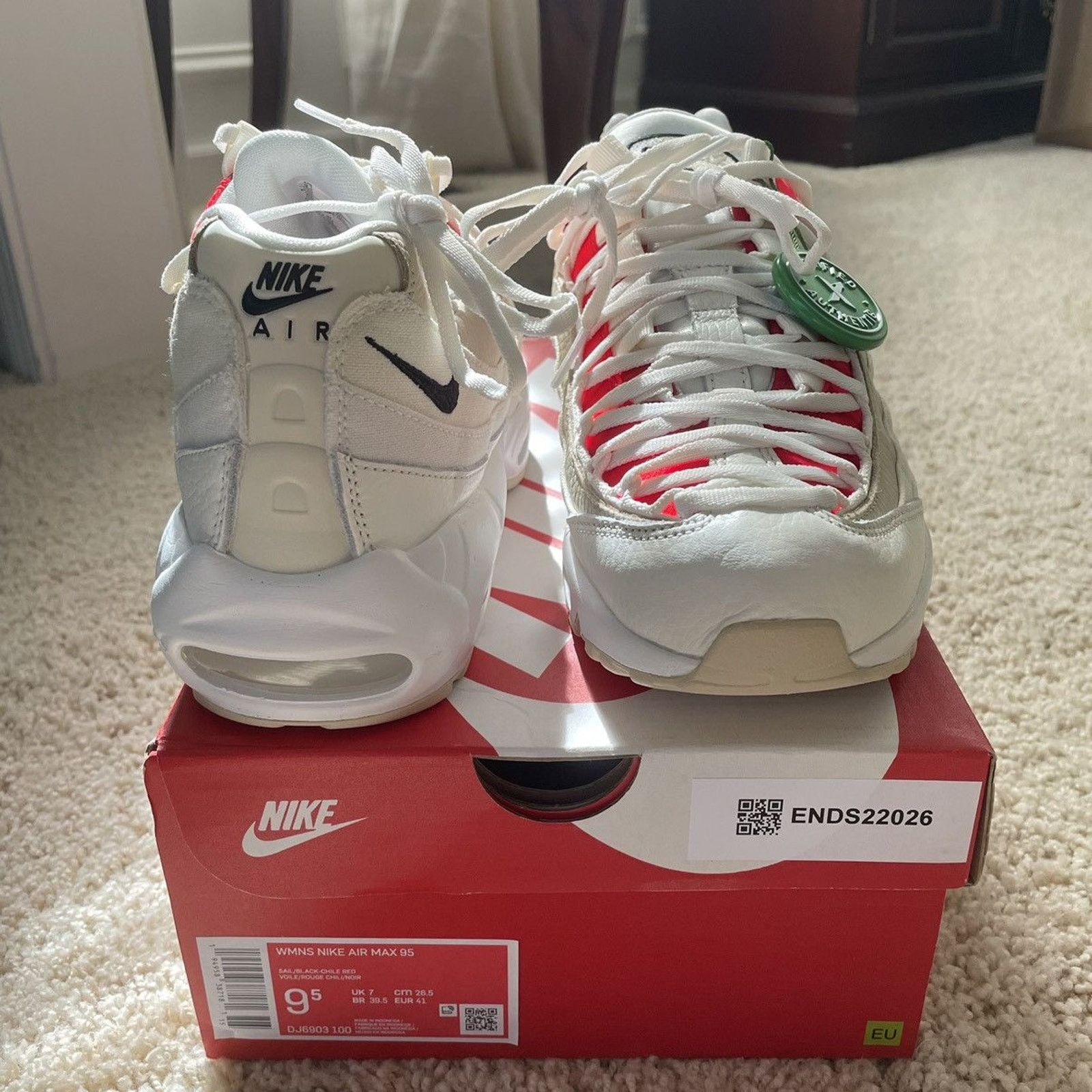 Nike AiR MAX 95 DOUBLE LACE SAiL COCONUT MiLK CHiLE RED AM95 Size US 9.5 / IT 39.5 - 5 Thumbnail