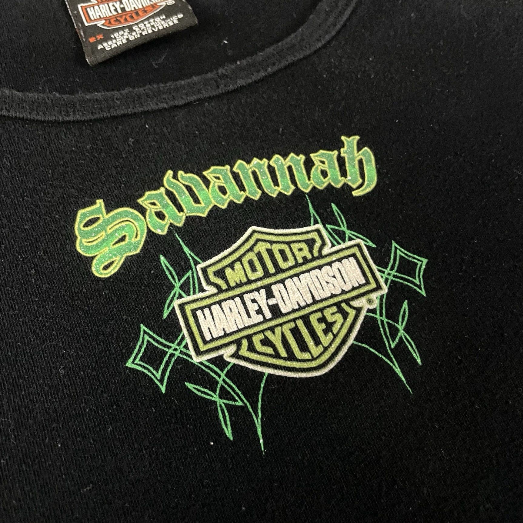 Harley Davidson VINTAGE Harley-Davidson T Shirt Women Cropped XL Black Georgia Green Rare Crew Neck Short Sleeve Adult XL Womens Size XL / US 12-14 / IT 48-50 - 3 Thumbnail