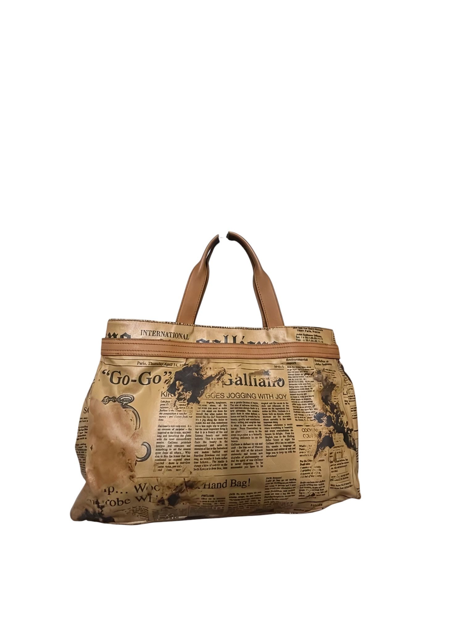 John Galliano RARE LAMBSKIN LEATHER BURNED GAZETTE PRINTED HAND BAG Size ONE SIZE - 4 Thumbnail