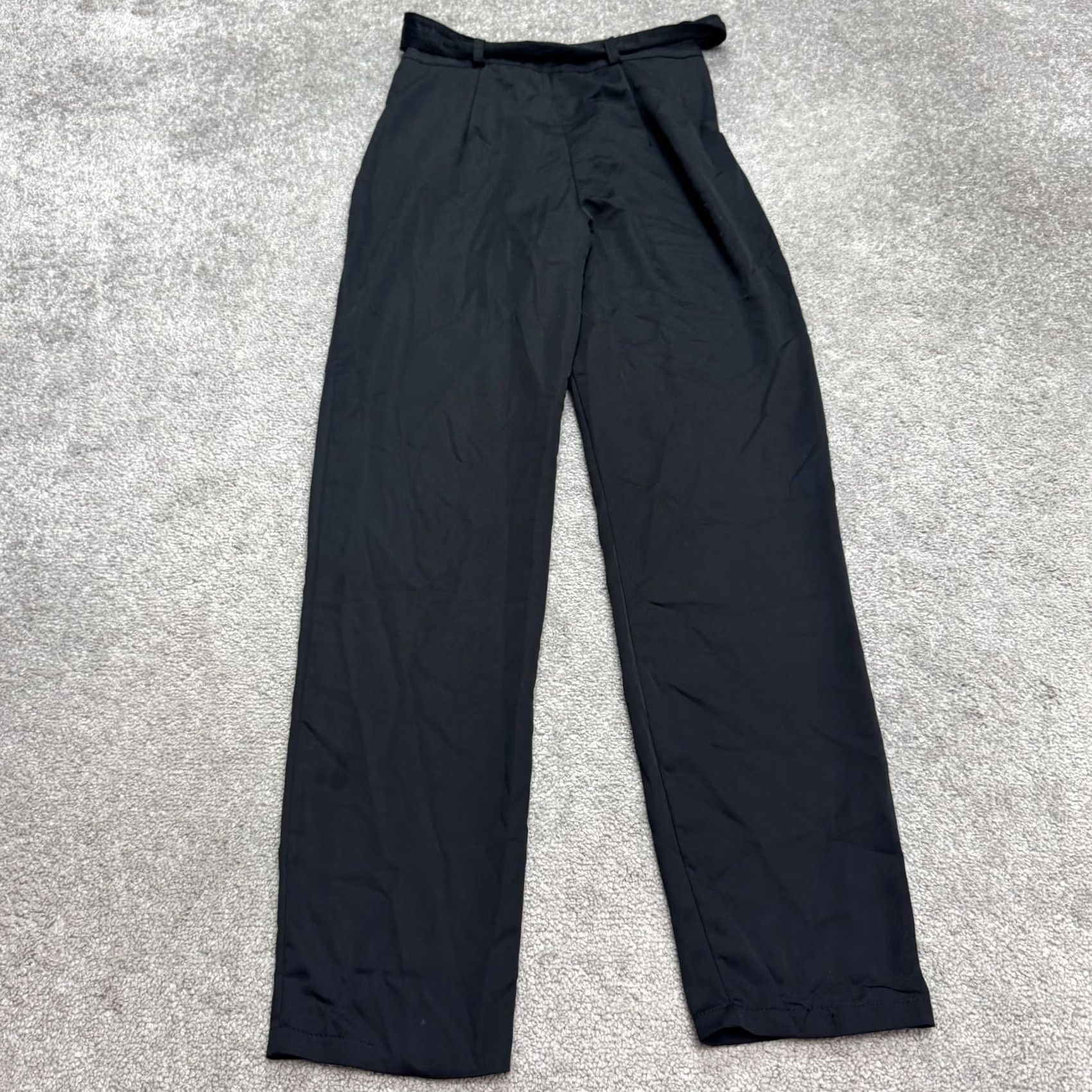 Boohoo Boohoo Black High Rise Pleated Paperbag Tapered Pants Womens 8 Formal Casual Workwear Belted Size 30" / US 8 / IT 44 - 2 Thumbnail
