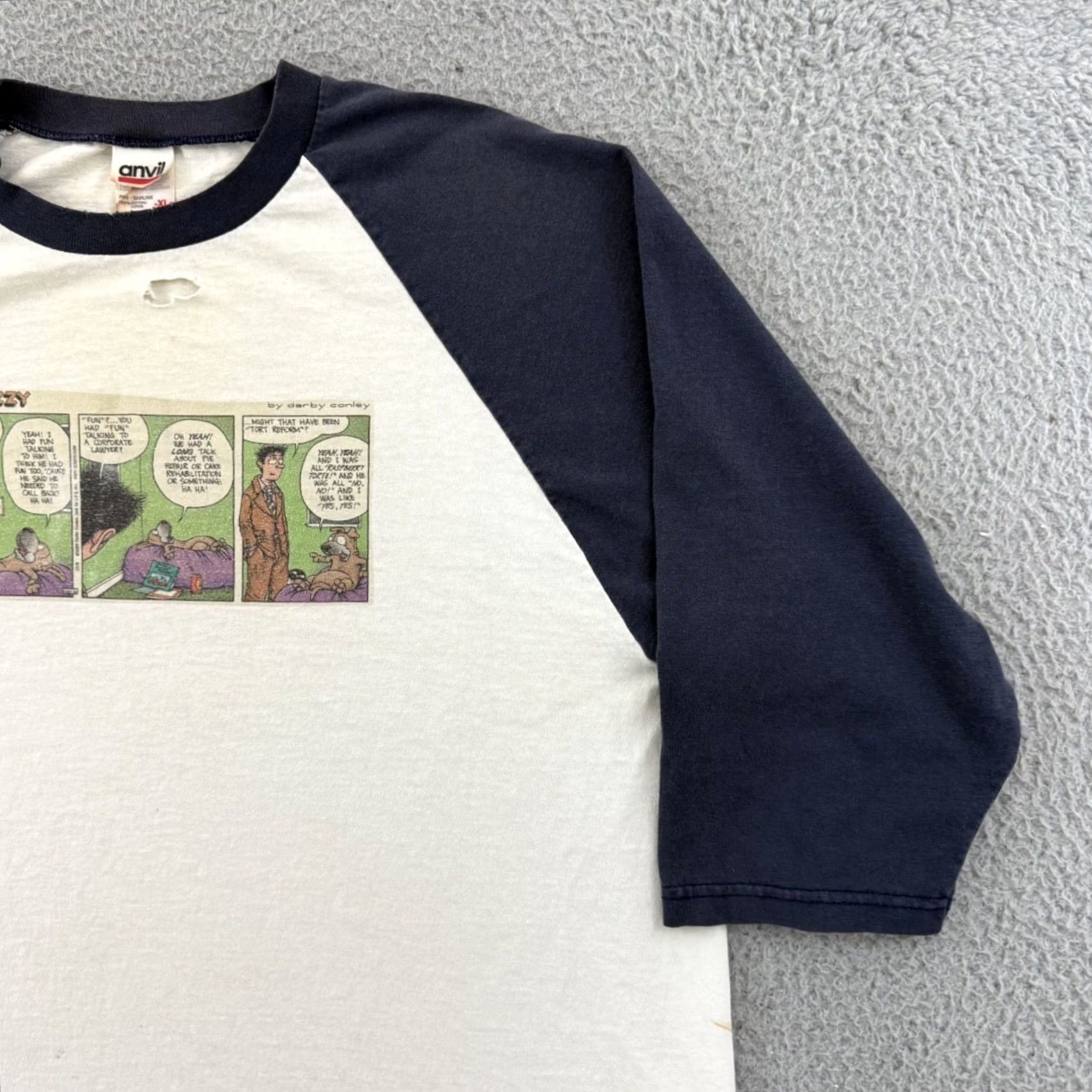 Anvil VINTAGE Get Fuzzy Shirt Mens XL White Raglan 90s Darby Conley Graphic USA Angel 90s Shirt Mens XL White Raglan Anvil Cotton Graphic Print Vintage Size US XL / EU 56 / 4 - 5 Thumbnail