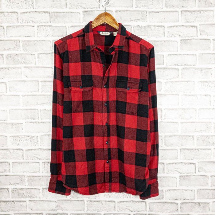 Salt Valley SALT VALLEY Men's Buffalo Plaid Flannel Shirt in Red Black