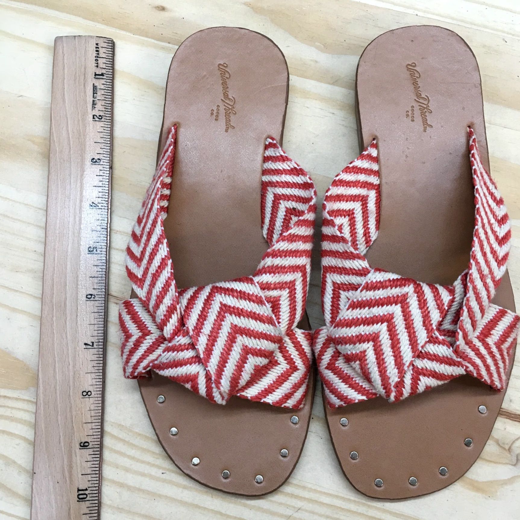 Vintage Universal Thread Sandals Womens 6.5 Chevron Print Knot Slide Flats Red Size US 7 / IT 37 - 6 Thumbnail