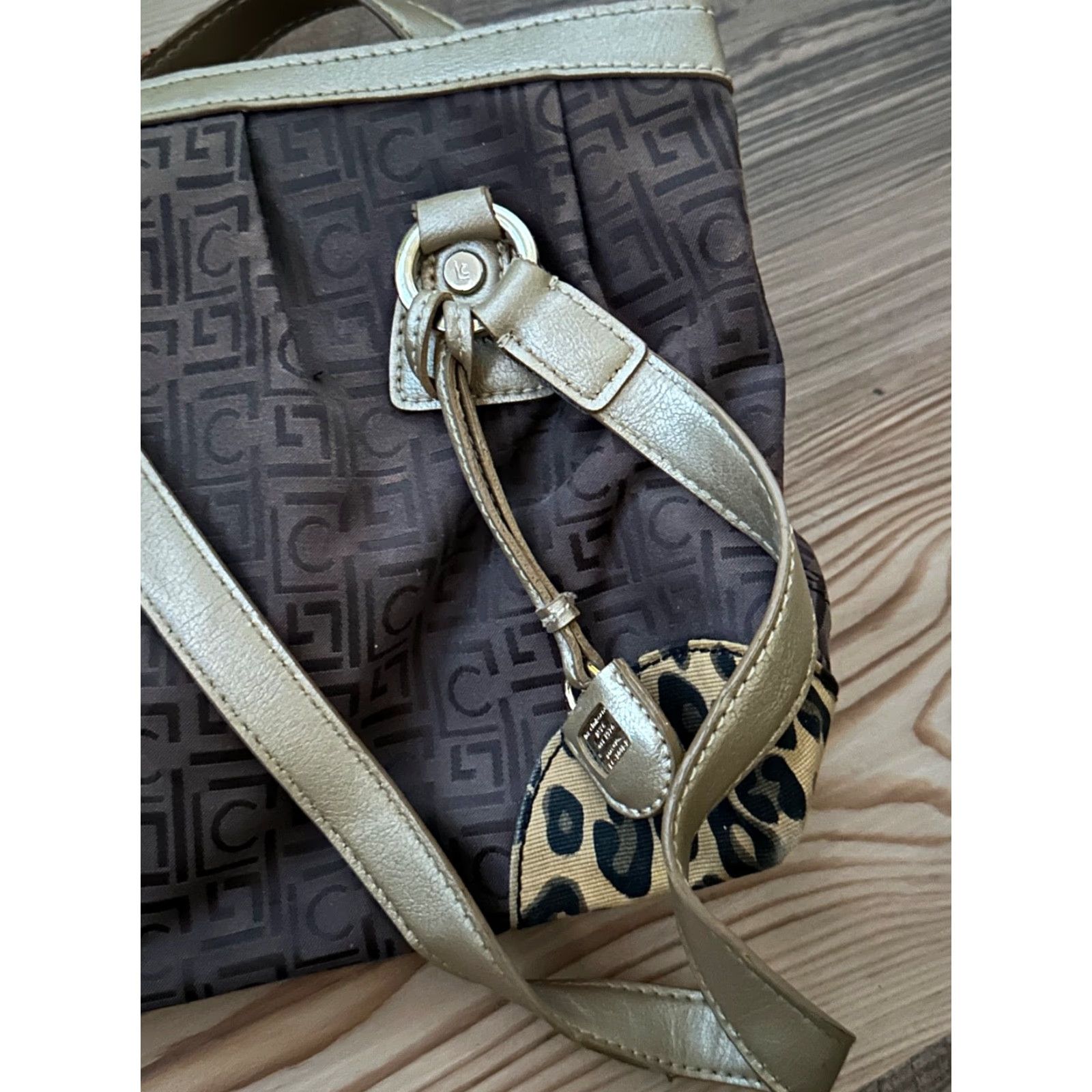 Doublet VINTAGE LC Hobo Bag Women's Purse Pocketbook Double Handle Animal Print Brown 9x11in Snap Metallic Faux Leather Inner Pockets Retro Medium Women’s Bag Size ONE SIZE - 2 Thumbnail