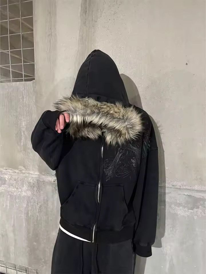 Japanese Brand Zip-Up Hoodie with Faux Fur Hood Size US L / EU 52-54 / 3 - 3 Thumbnail