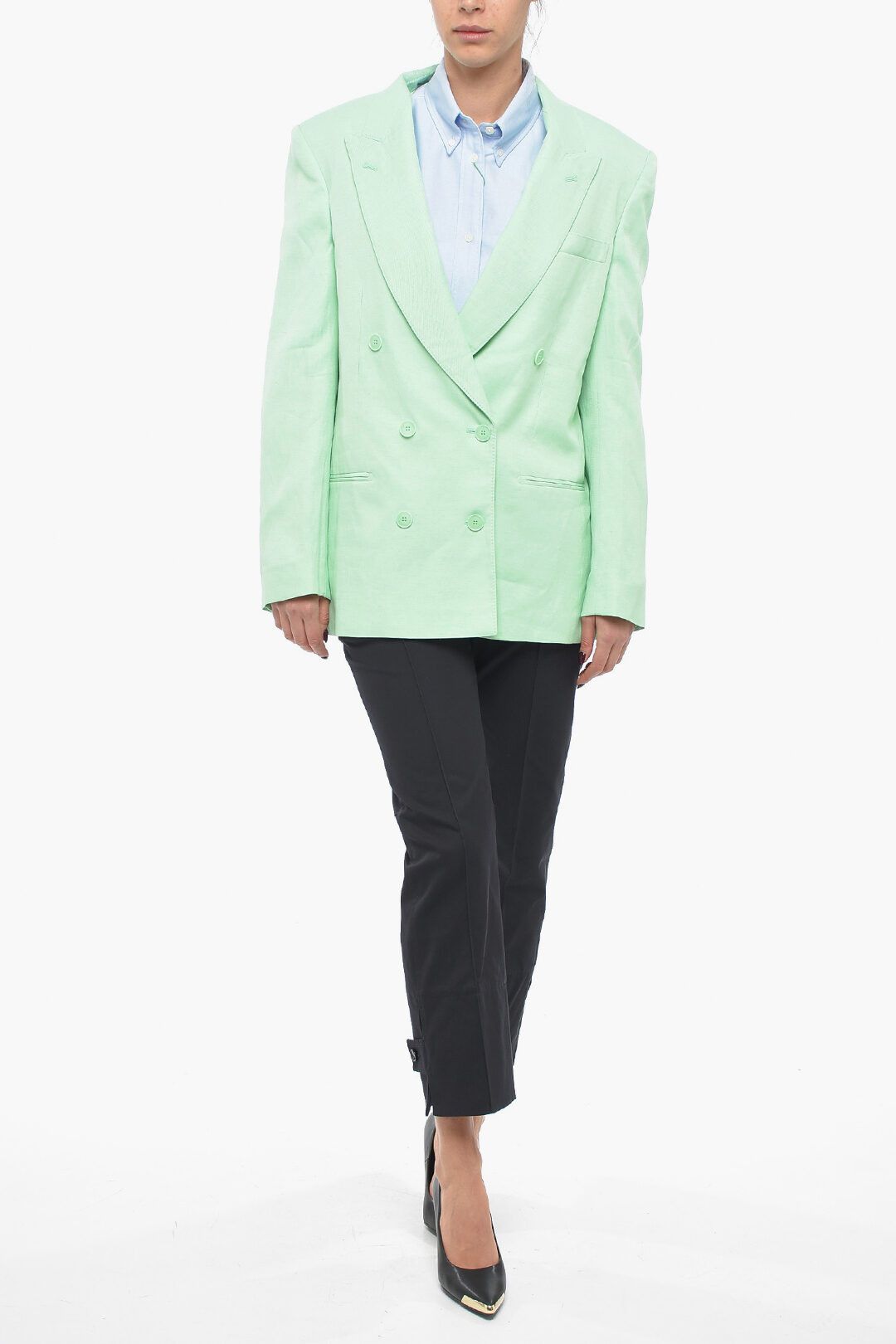 Stella McCartney og1mm0824 Double-Breasted Oversized Blend Blazer Size S / US 4 / IT 40 - 4 Thumbnail