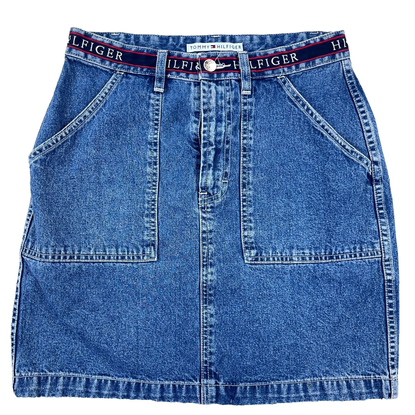 Tommy Hilfiger Vintage Tommy Hilfiger Skirt Women 6 Denim Midi Med Wash Spell Out Y2K 00s Size 28" / US 6 / IT 42 - 2 Thumbnail