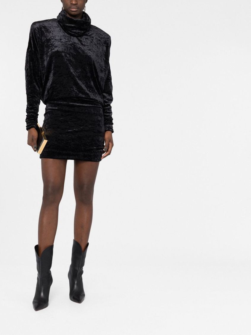 Saint Laurent Paris o1s1wg111124 High-Neck Top in Velvet Sweater in Black Size M / US 6-8 / IT 42-44 - 2 Thumbnail
