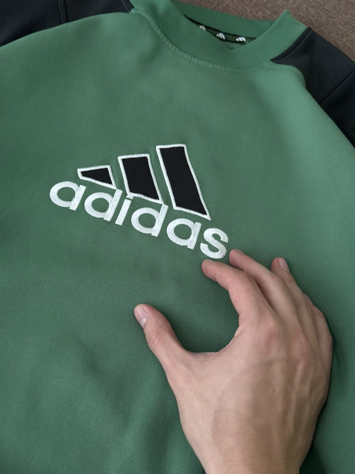 Adidas × Vintage Vintage Adidas oversized big logo Y2K green sweatshirt Size US L / EU 52-54 / 3 - 5 Thumbnail
