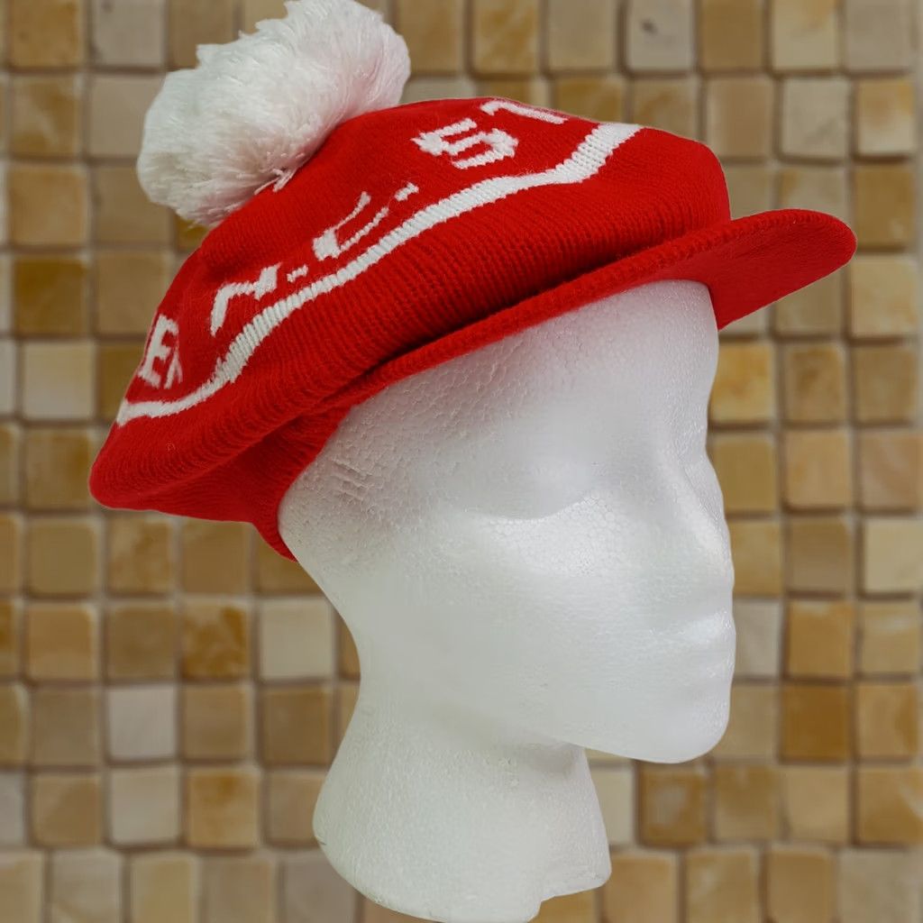 Vintage VINTAGE NC State Wolf Pack Knit Beanie Cabby Newsboy Gatsby Winter Hat Men Red 80s College USA Newsboy Cap Ice, Inc Mens Size ONE SIZE - 1 Thumbnail