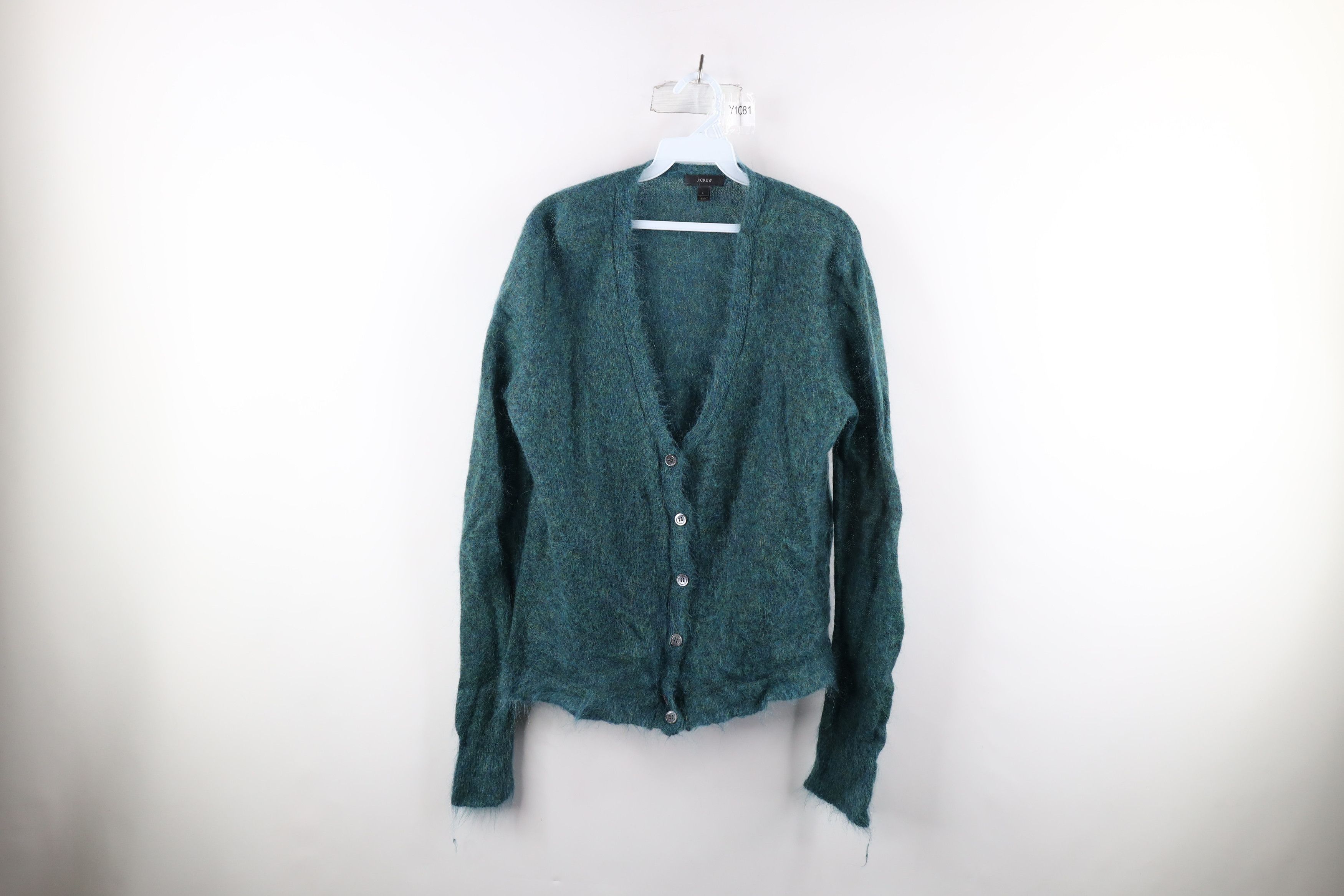 J Crew Fuzzy Shag Kid Mohair Knit Button Cardigan Sweater