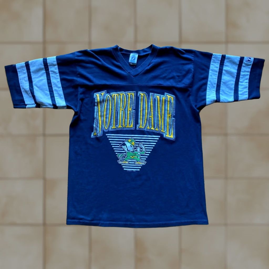 Logo 7 VTG 90s Logo 7 Notre Dame Fighting Irish Sleeve Stripes Sz L Ringer Shirt Mens Blue Size ONE SIZE - 1 Thumbnail