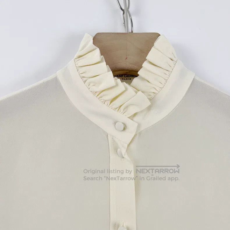 Saint Laurent Paris Saint Laurent Paris Beige Ruffle Long Sleeve Shirt Size XXS / US 00 / IT 34 - 4 Thumbnail