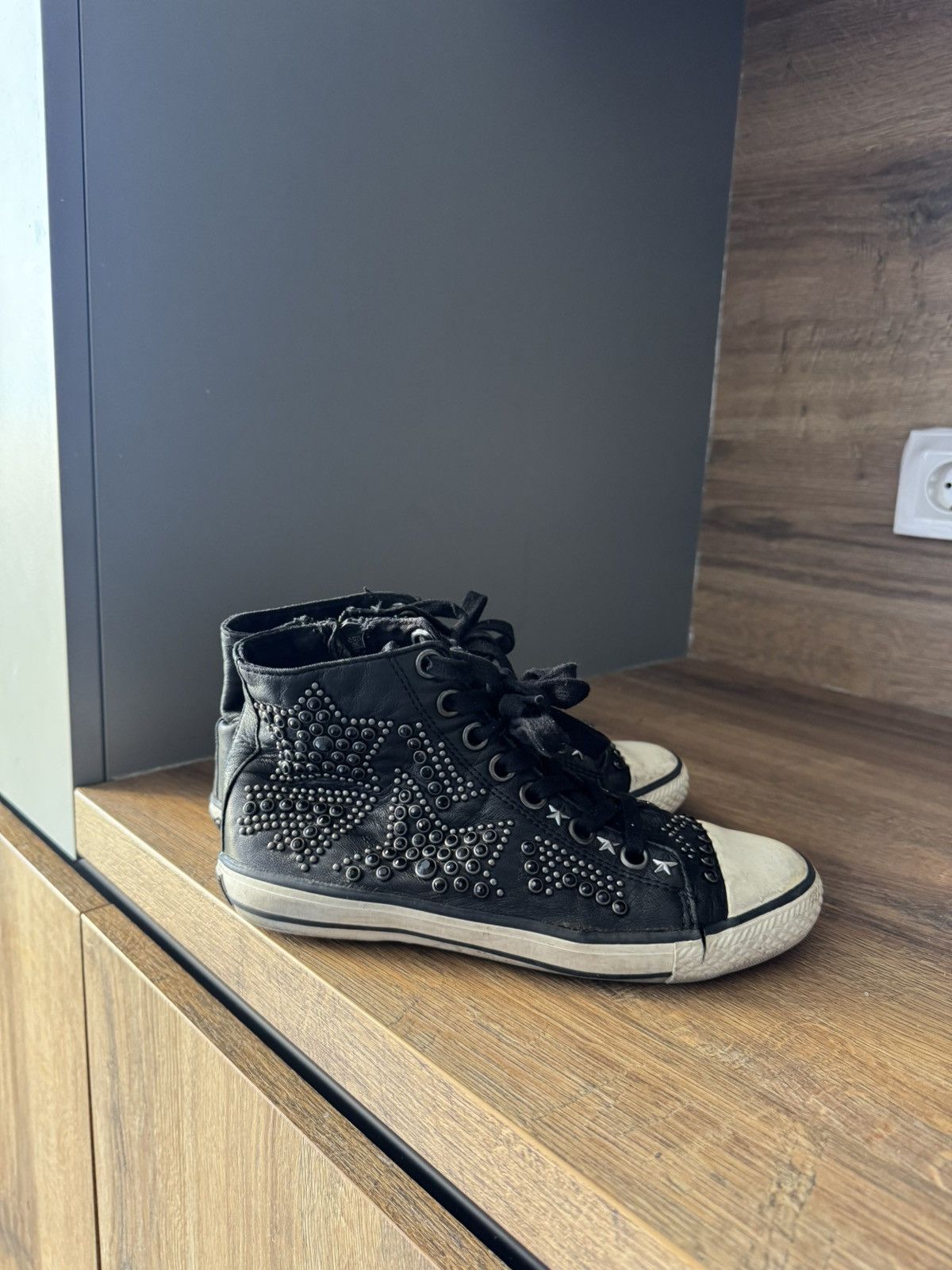 ASH ASH leather metallic inserts buttons high sneakers boots Size US 7 / IT 37 - 1 Thumbnail