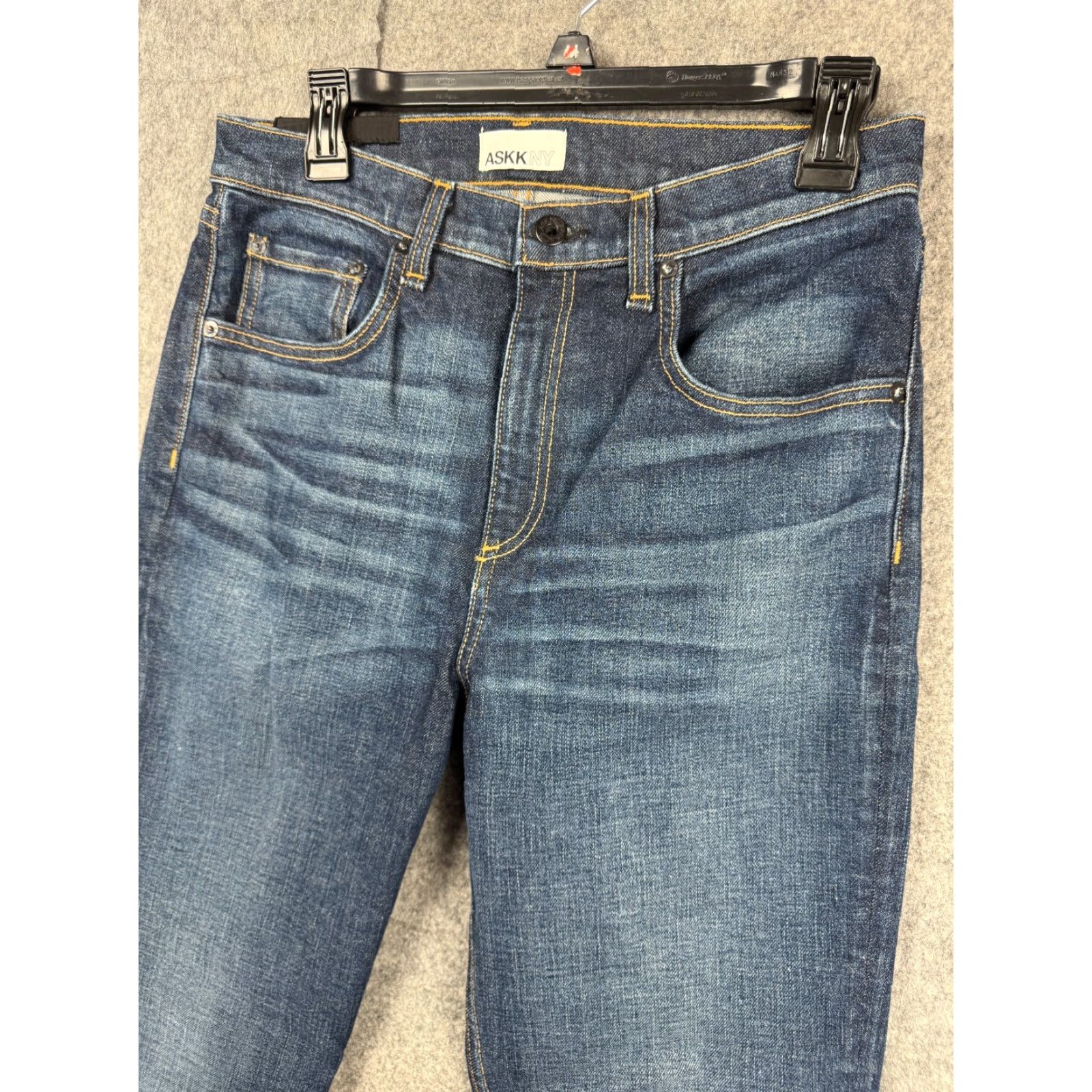 Vintage ASKK NY Jeans Women's 30 x 28 Denim Blue High-Rise Stretch Wide-Leg Regular 5-Pocket City Classic Minimal Designer Made USA Jeans Size 30" / US 8 / IT 44 - 3 Thumbnail