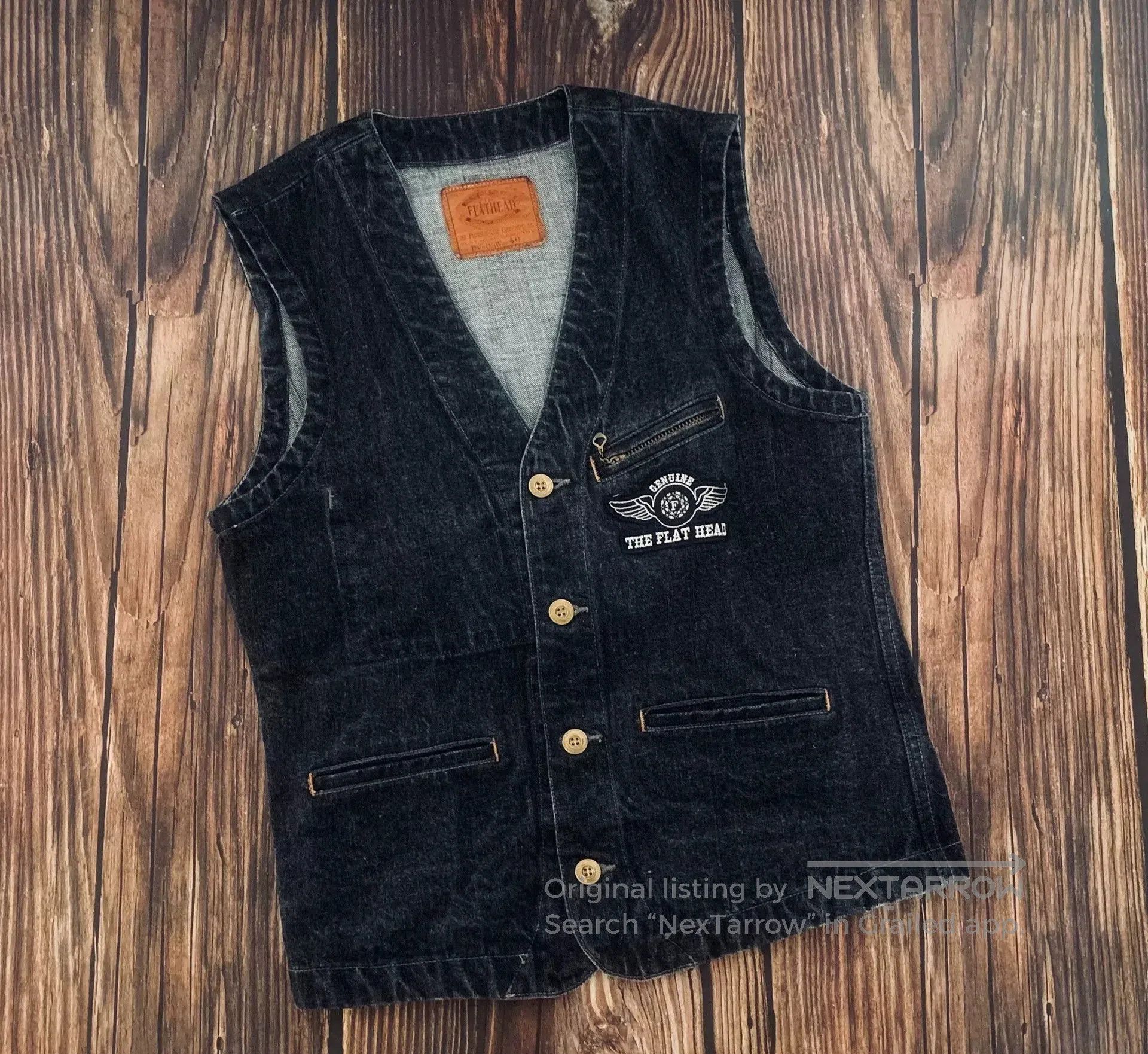 The Flat Head Flat Head Motorcycle Vest Denim Jacket. Size US XXL / EU 58 / 5 - 1 Thumbnail