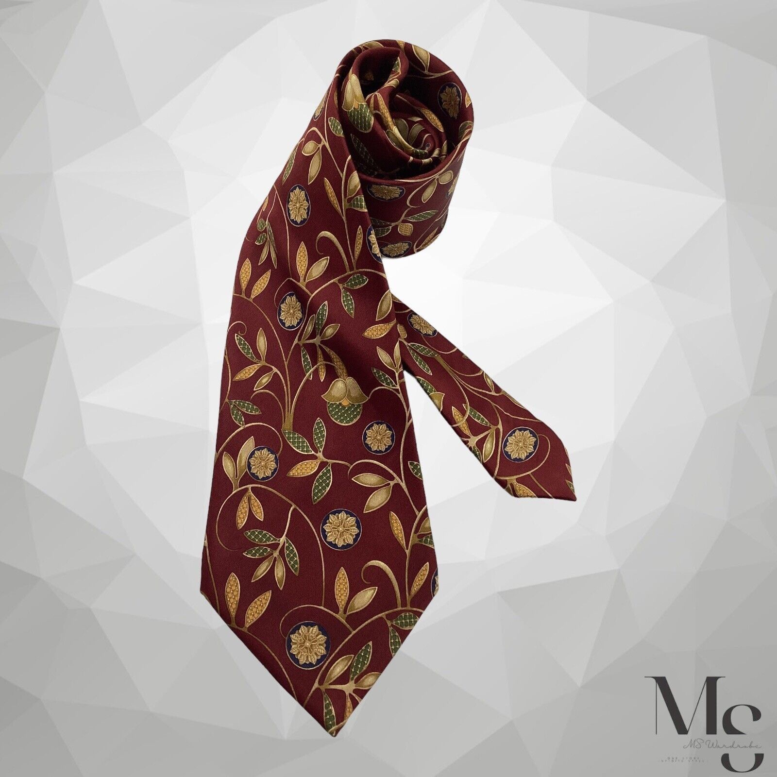 Lanvin LANVIN PARIS Bordeaux Leaf Print Luxury Silk Tie France W: 3 Size ONE SIZE - 1 Thumbnail