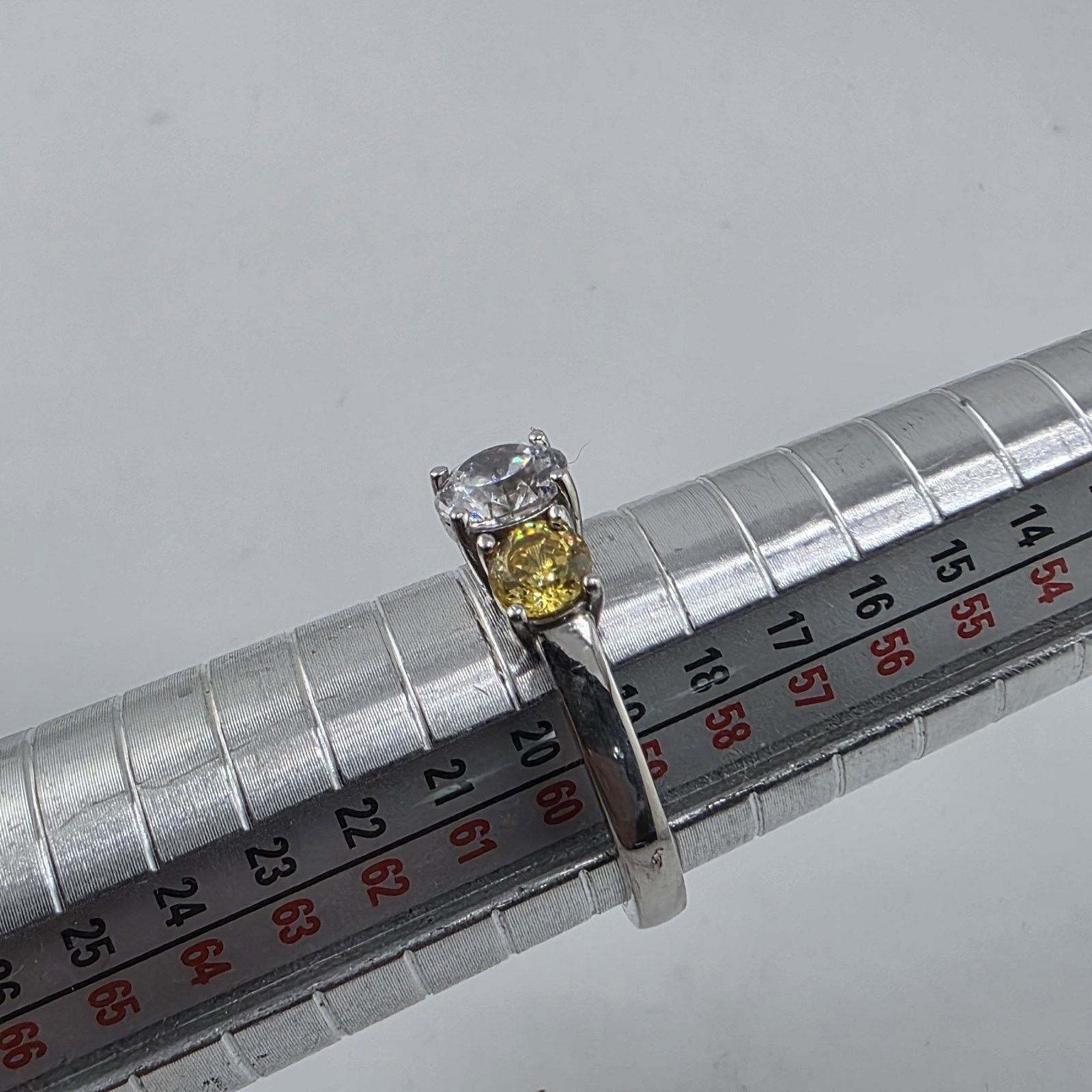 Other 925 Sterling Silver CZ Three Stone Ring 8.75 Clear Yellow Size ONE SIZE - 12 Thumbnail