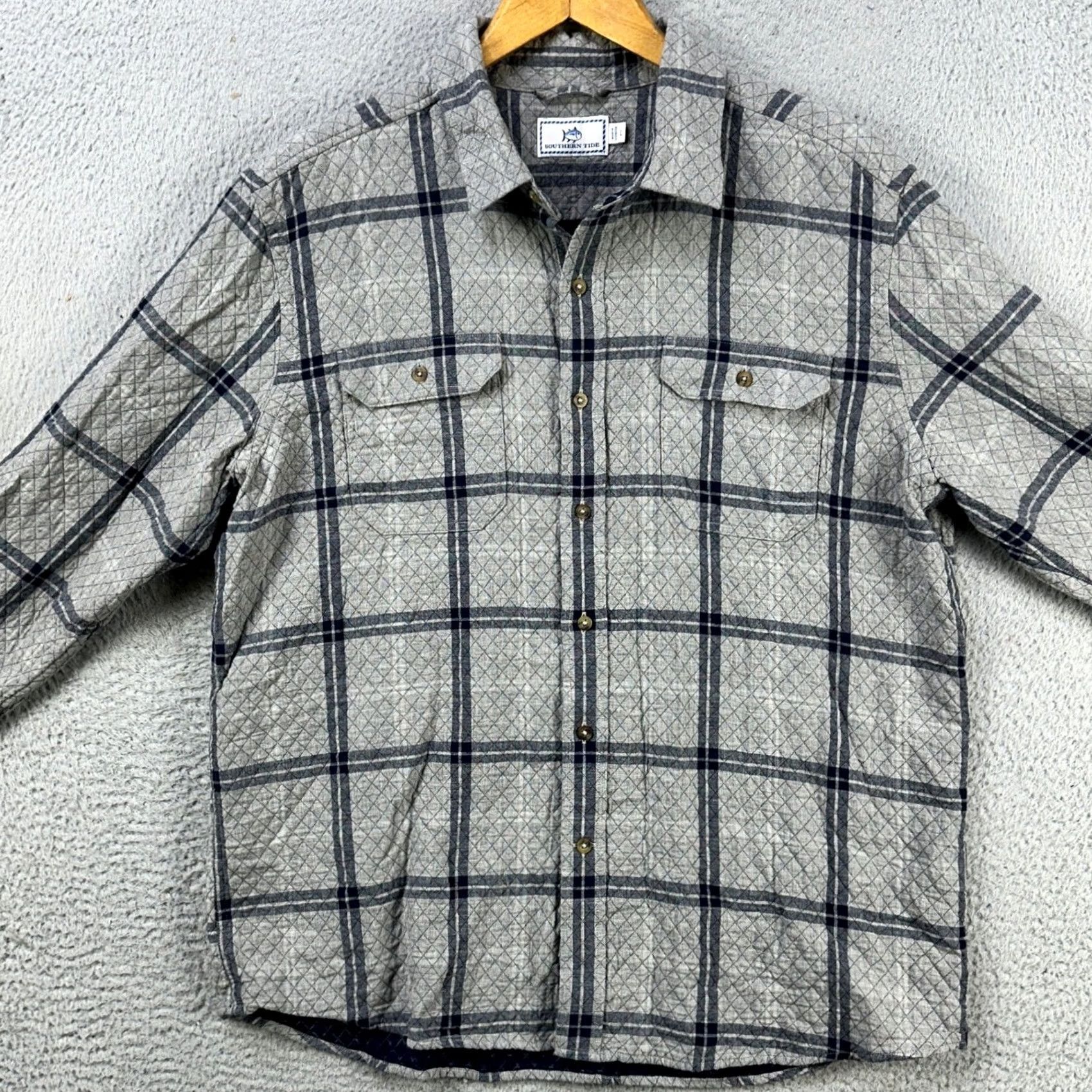 Southern Tide Southern Tide Shacket Flannel Men Large Gray Plaid Quilted Button Up Shacket Size US L / EU 52-54 / 3 - 4 Thumbnail