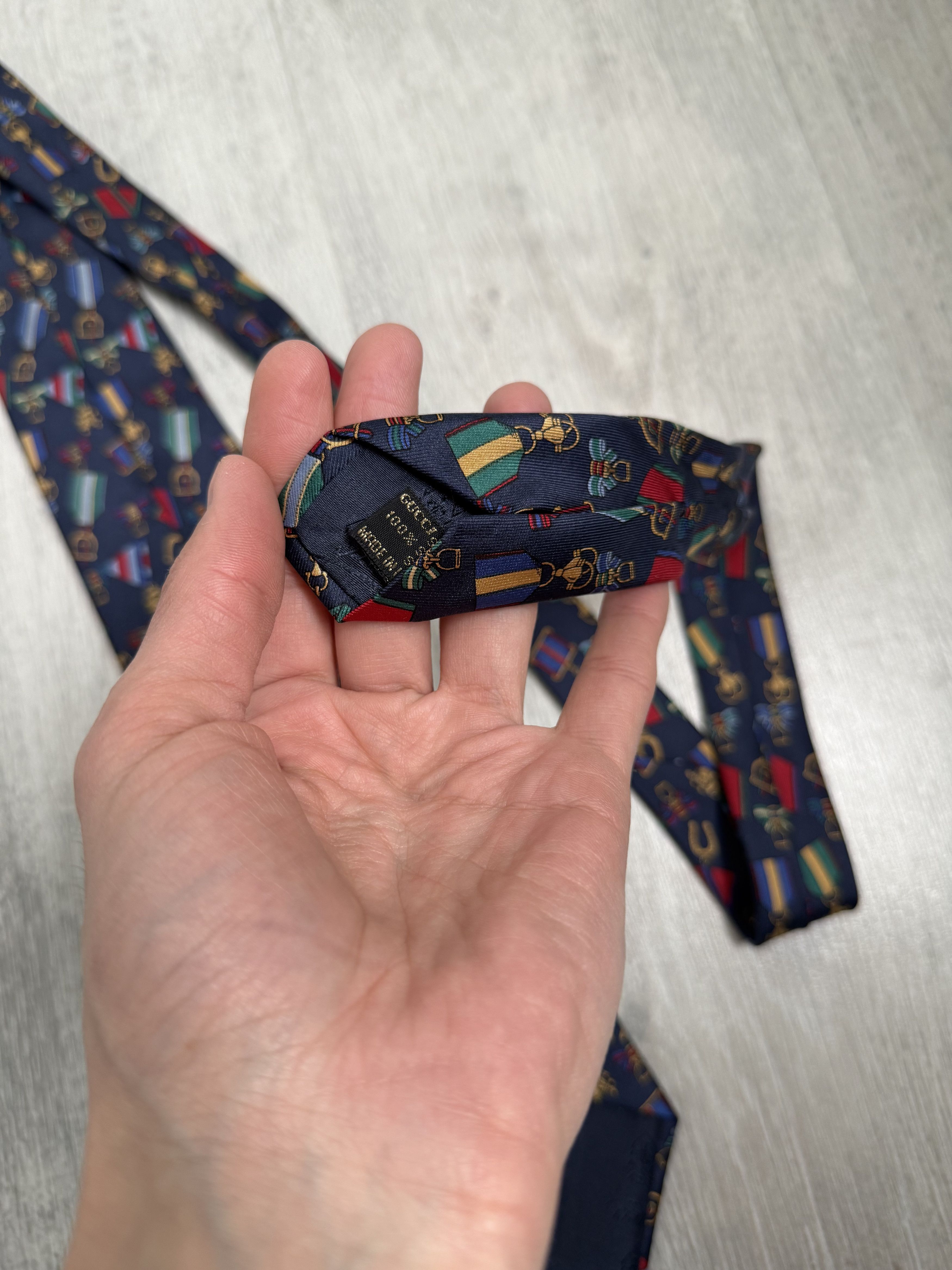 Vintage 90s Gucci silk Tie Medals Equestrian Pattern