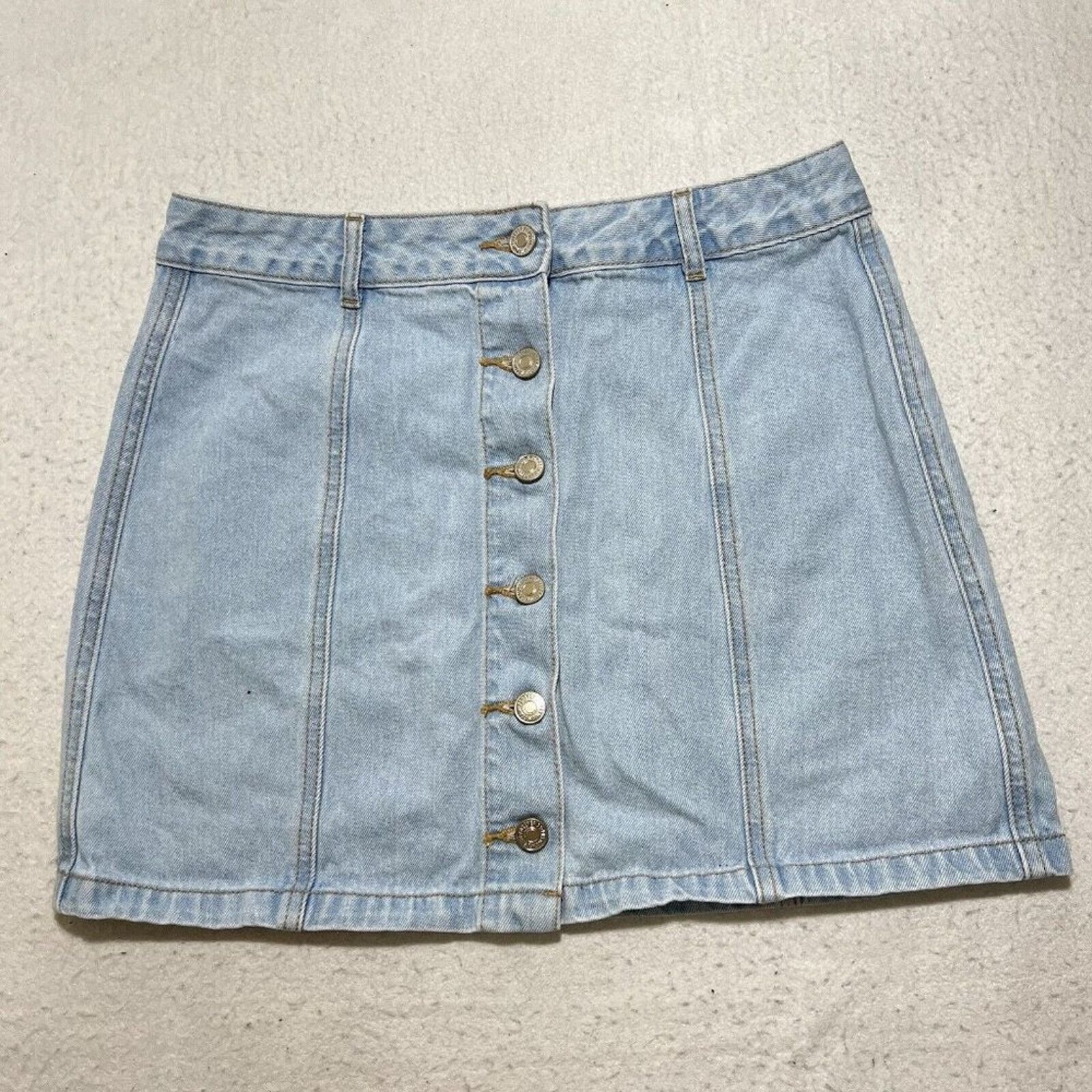 Forever 21 Forever 21 Jean Mini Skirt Metal Button Front Blue Denim Size 29" - 1 Thumbnail