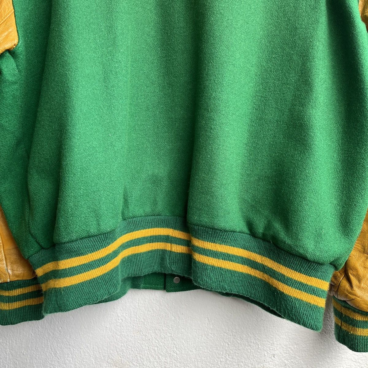 Delong VINTAGE DELONG DISTRESSED VARSITY LEATHER JACKET VAN FLEEREN Size US XXL / EU 58 / 5 - 13 Thumbnail