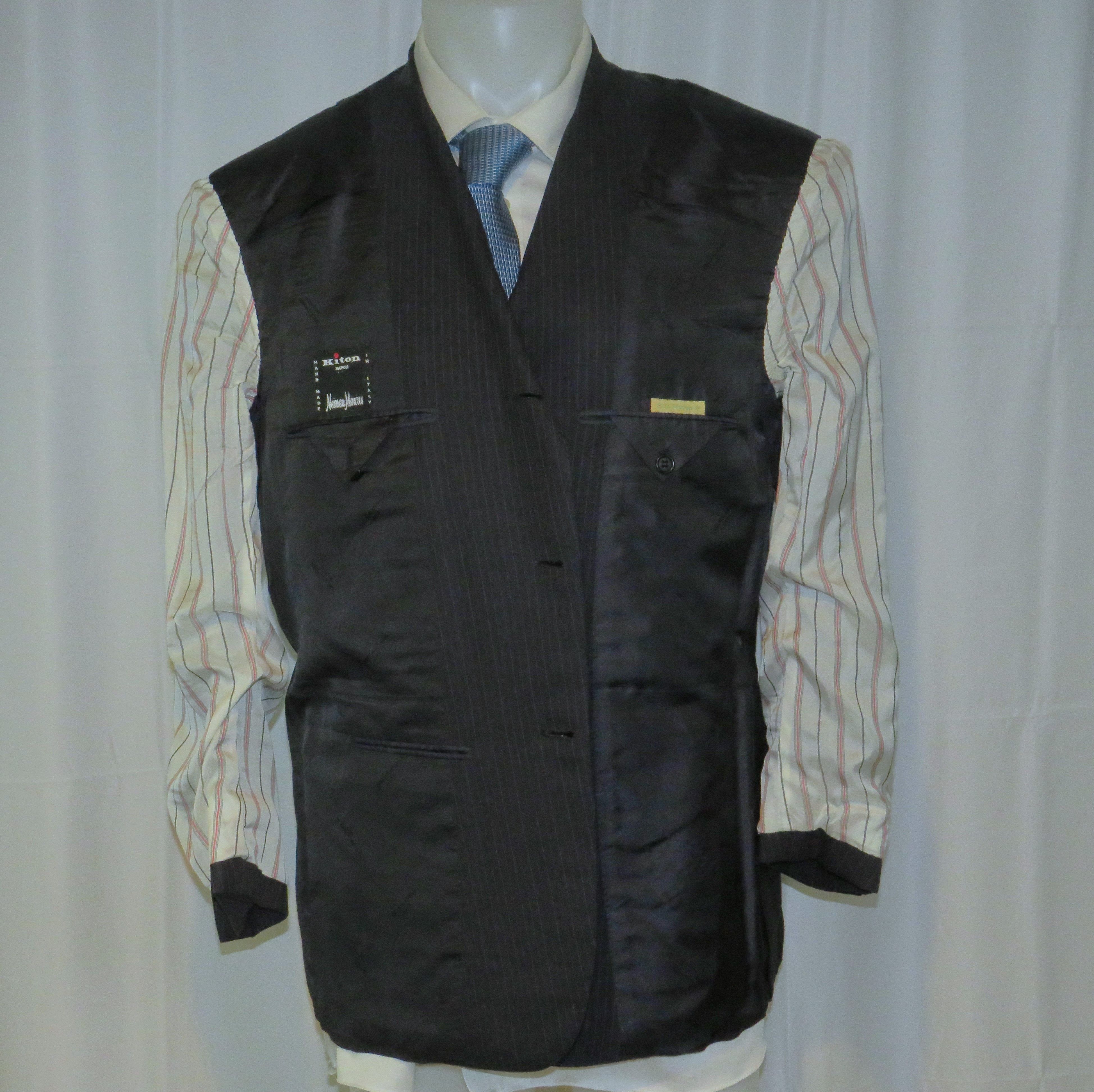 Kiton Super 180 Navy Striped Hand Made Three Button Suit 46S Size 46S - 11 Thumbnail