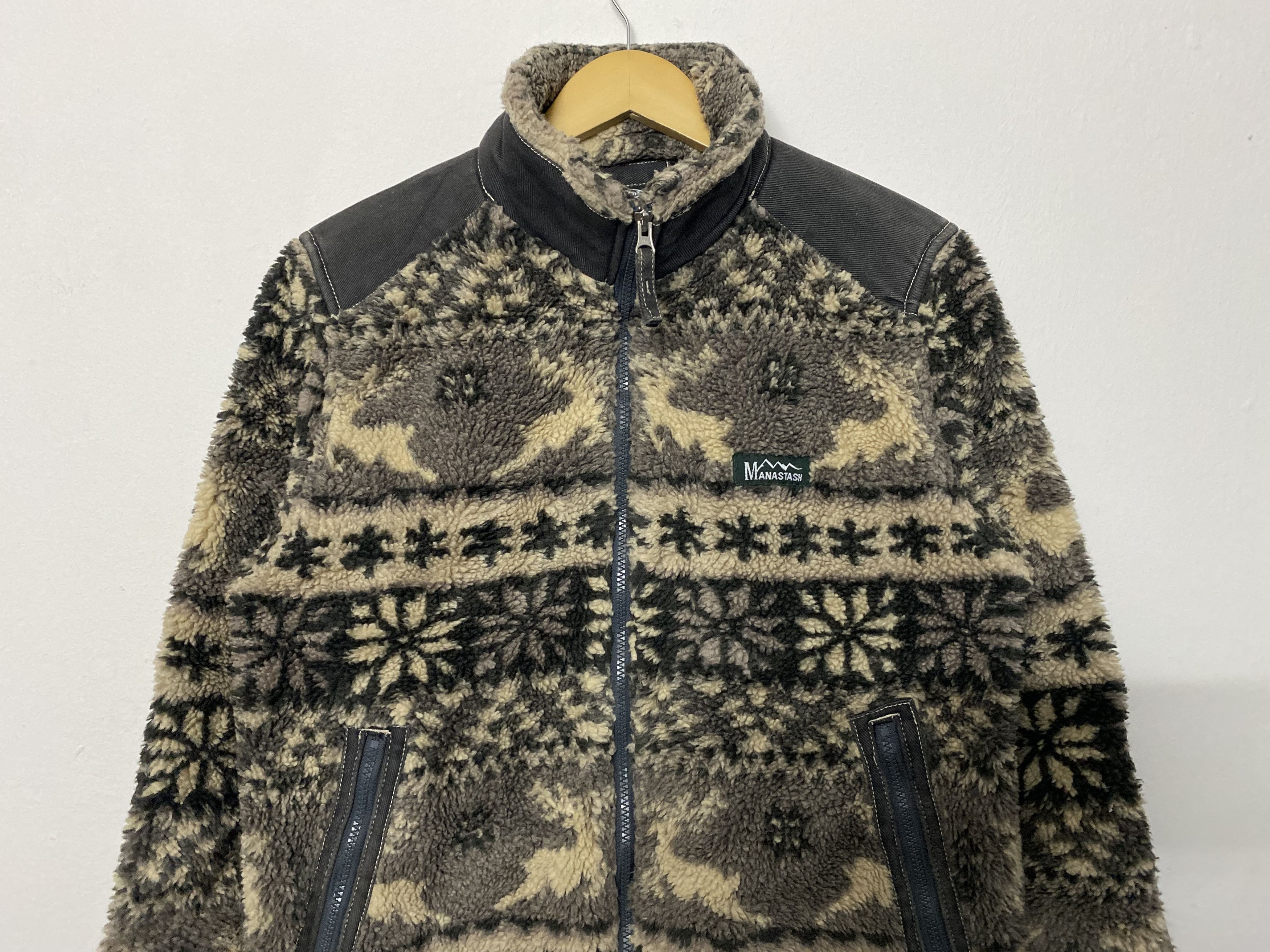 Manastash Vtg Manastash Deep Pile Sherpa Fleece Nordic Reindeer Jacket Size US M / EU 48-50 / 2 - 3 Thumbnail