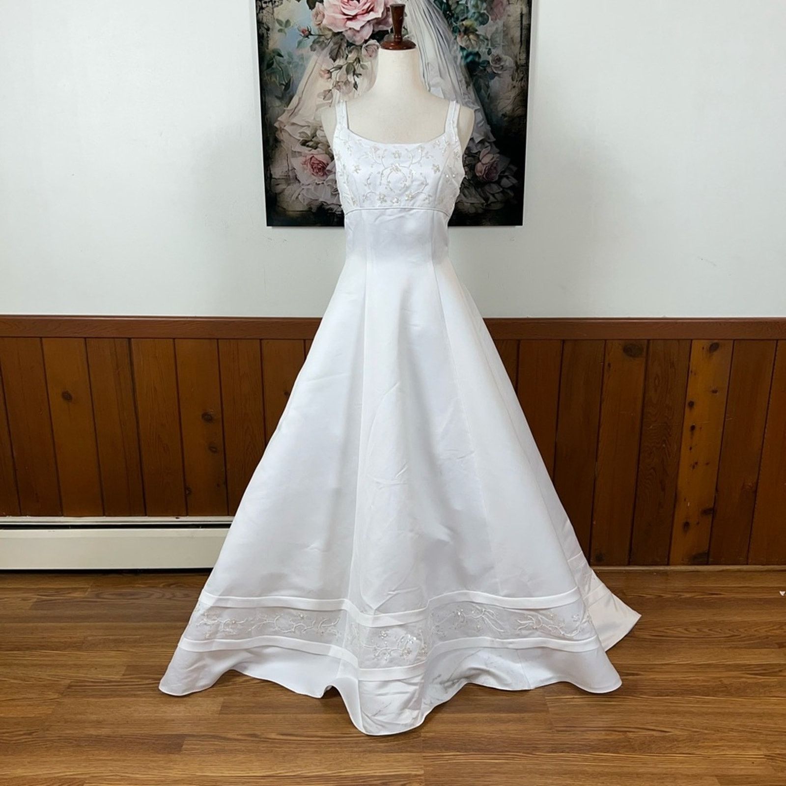 Oleg Cassini Beautiful Vintage 90s Oleg Cassini Empire Waist Wedding Gown Size L / US 10 / IT 46 - 2 Thumbnail