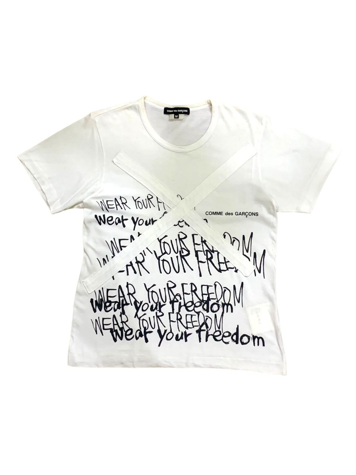 image of Comme Des Garcons x Junya Watanabe Comme Des Garcon Ad2015 Wear Your Freedom Cross Tshirt in White 