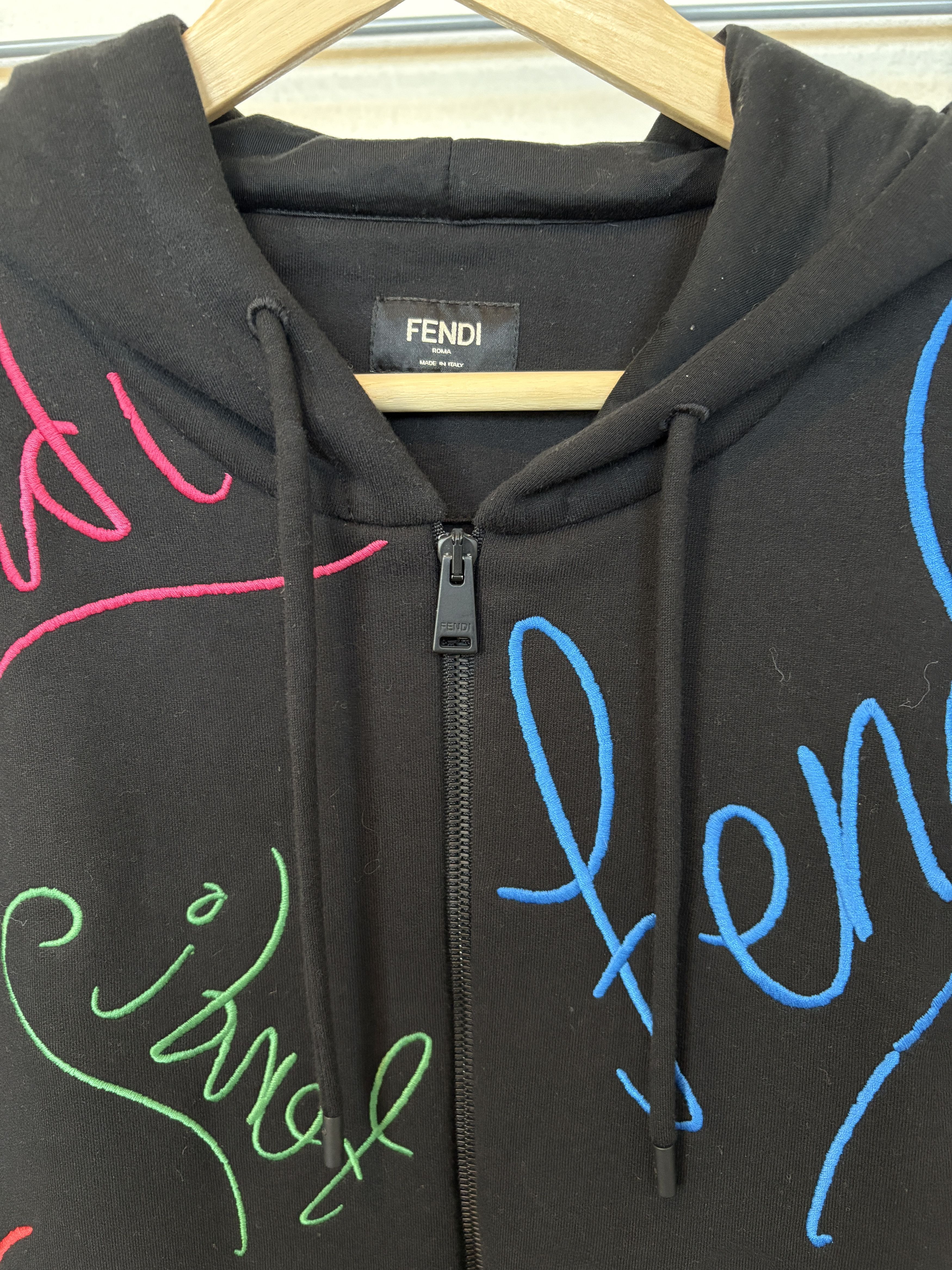 Fendi Fendi x Noel Fielding Logo Embroidered Zip Hoodie Size US L / EU 52-54 / 3 - 3 Thumbnail