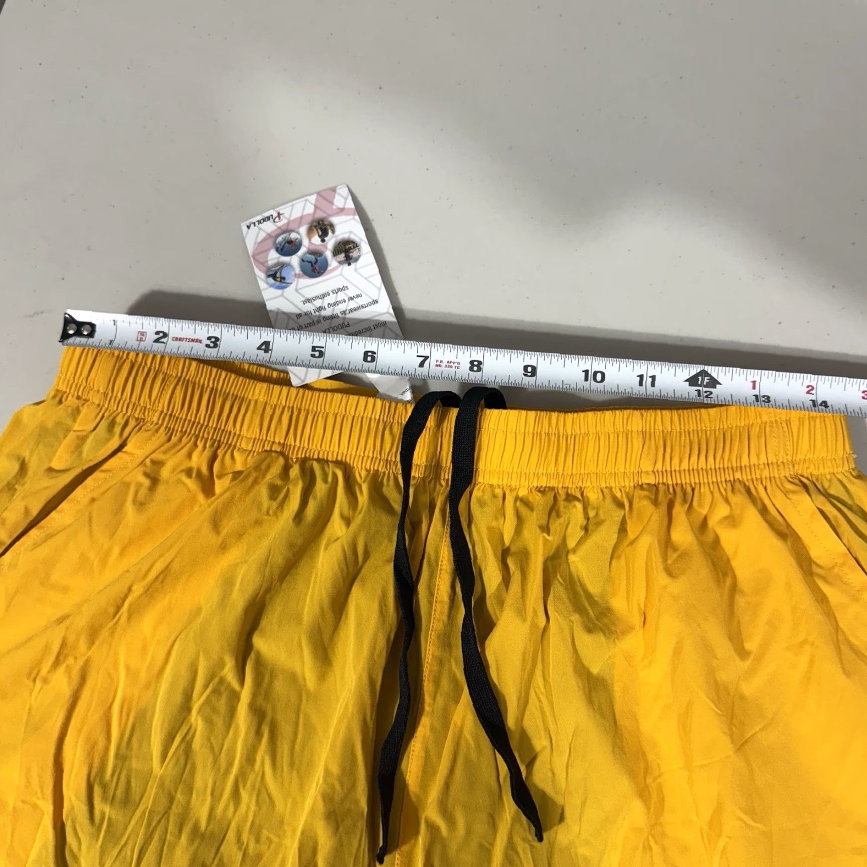 Vintage Pudolla Mens Sz L Running Training Shorts Gym Athletic Workout Shorts Zip Pocket Yellow Nylon Elastic Moisture Wicking Pockets Reflective Athletic Size US 33 - 4 Thumbnail