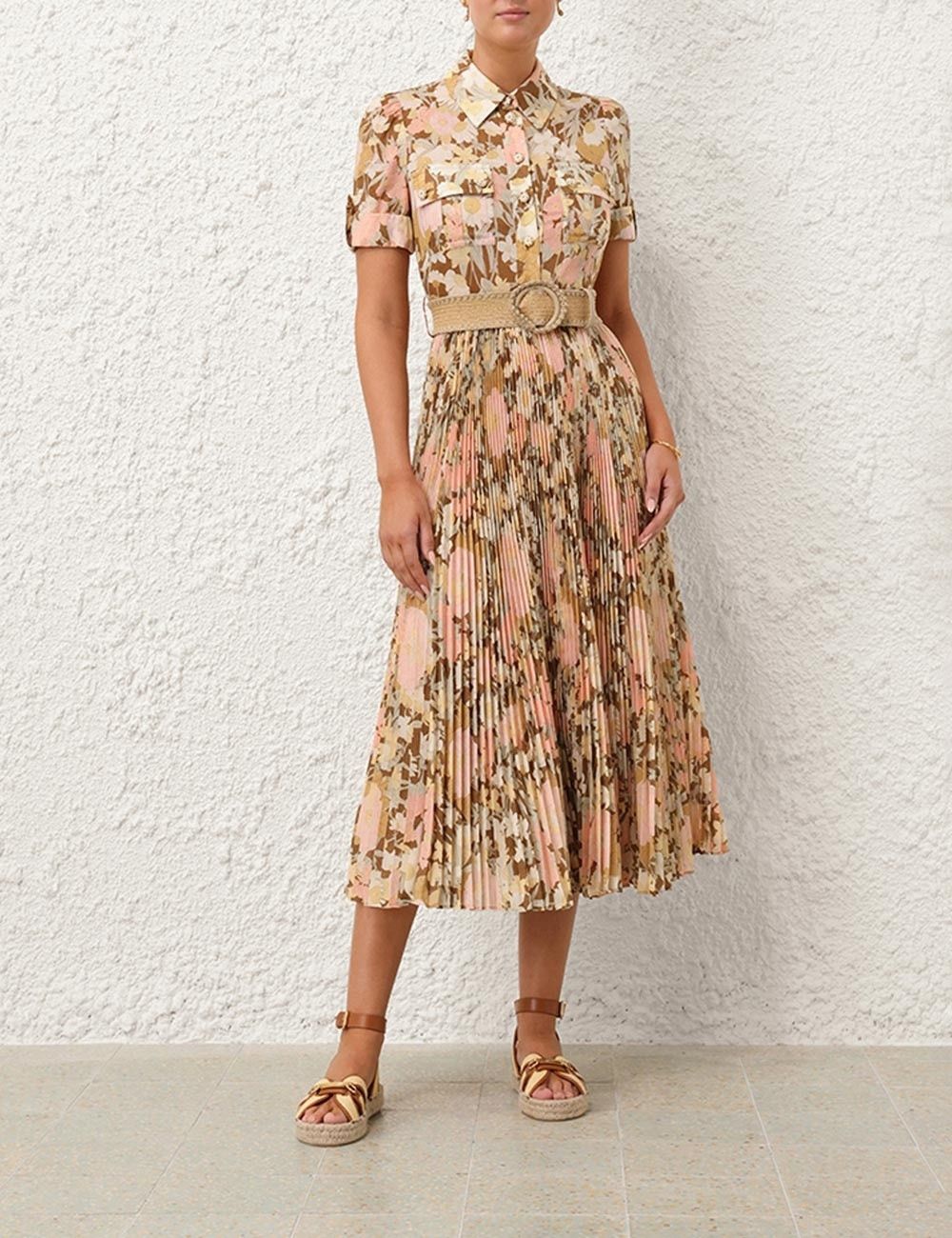 Zimmermann oc11z0525 Pop Pleated Midi Dress in Multicolor Size XS / US 0-2 / IT 36-38 - 2 Thumbnail