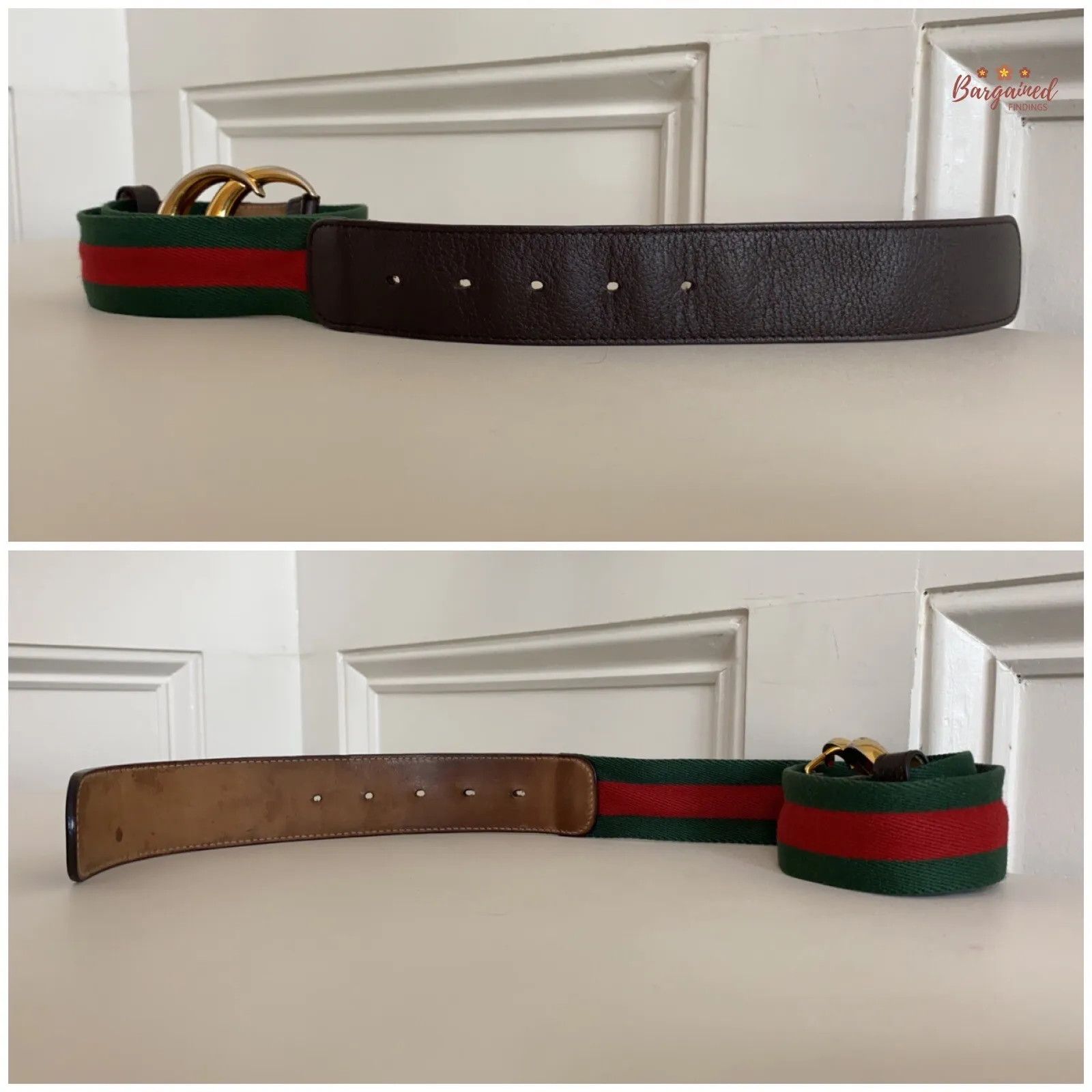 Gucci Gucci Web Canvas Brown Leather Gold Double G Buckle Belt Size 26 - 3 Thumbnail