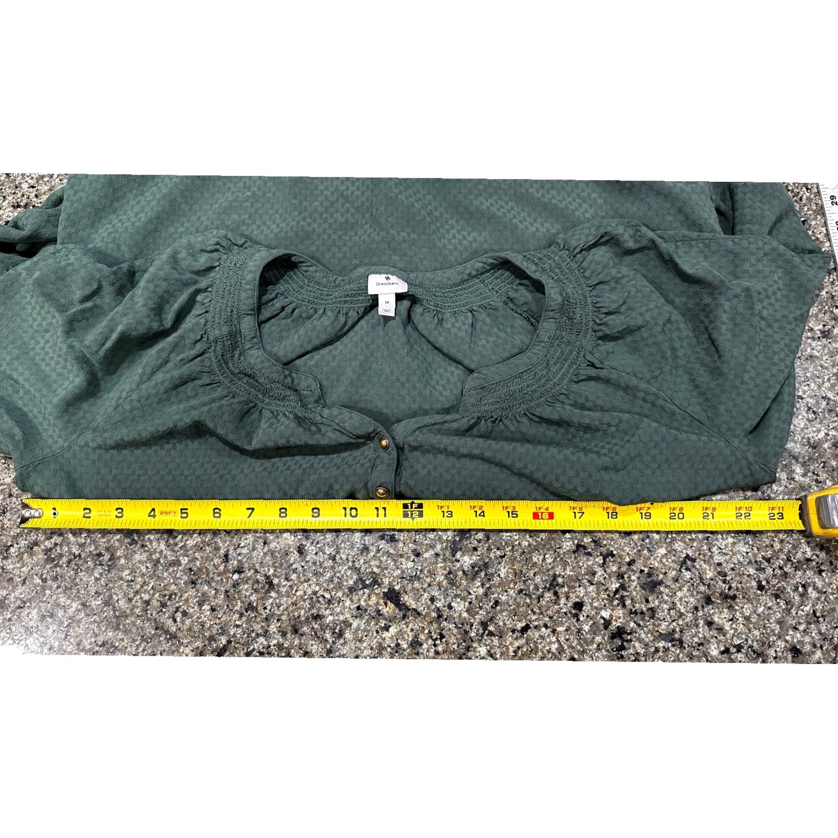 Vintage Dressbarn Blouse Women Plus 1X Green Bohemian Henley Long Sleeve Solid Rayon Shirt Size XL / US 12-14 / IT 48-50 - 7 Thumbnail