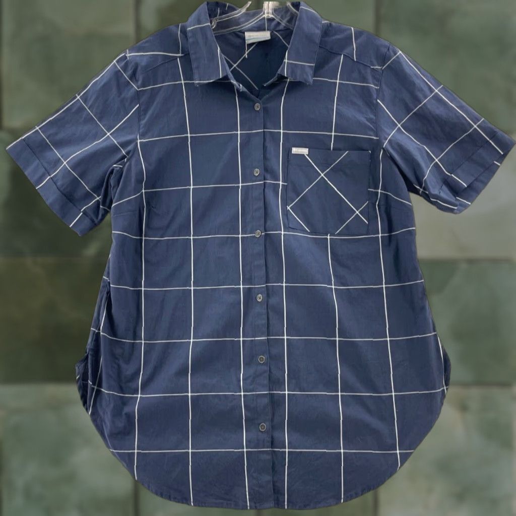 Vintage Columbia Shirt Mens Large Blue White Check Short Sleeve Button up Pocket Size US L / EU 52-54 / 3 - 1 Thumbnail