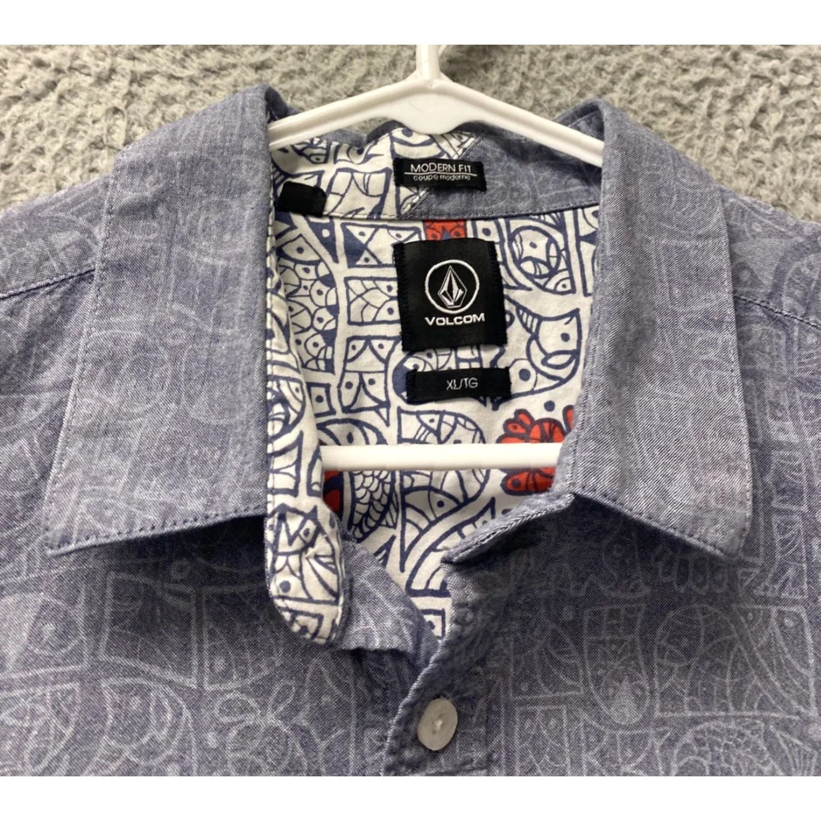 Volcom Volcom Button Down Shirt Men's Short Sleeve Cotton Solid Gray Size XL Size US XL / EU 56 / 4 - 3 Thumbnail