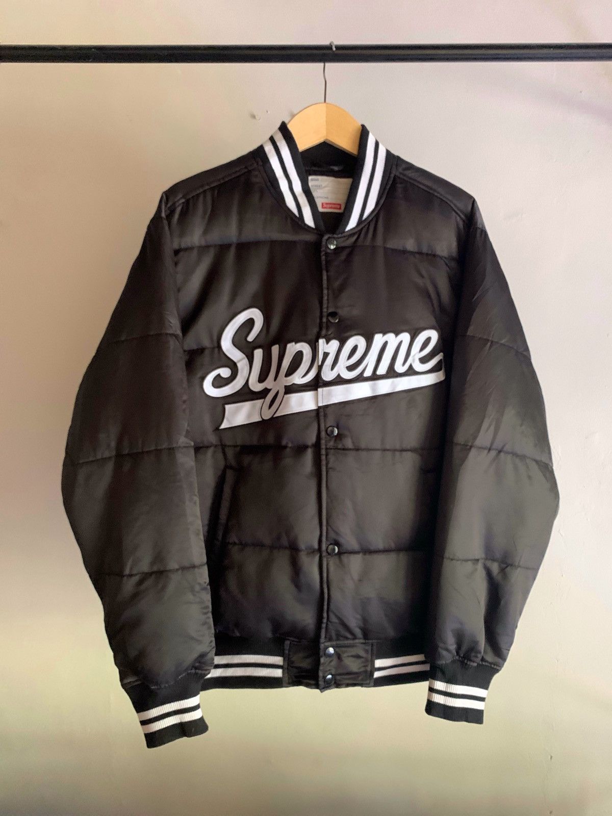 Supreme FW 16 Supreme Script Varsity Puffy Jacket | Grailed