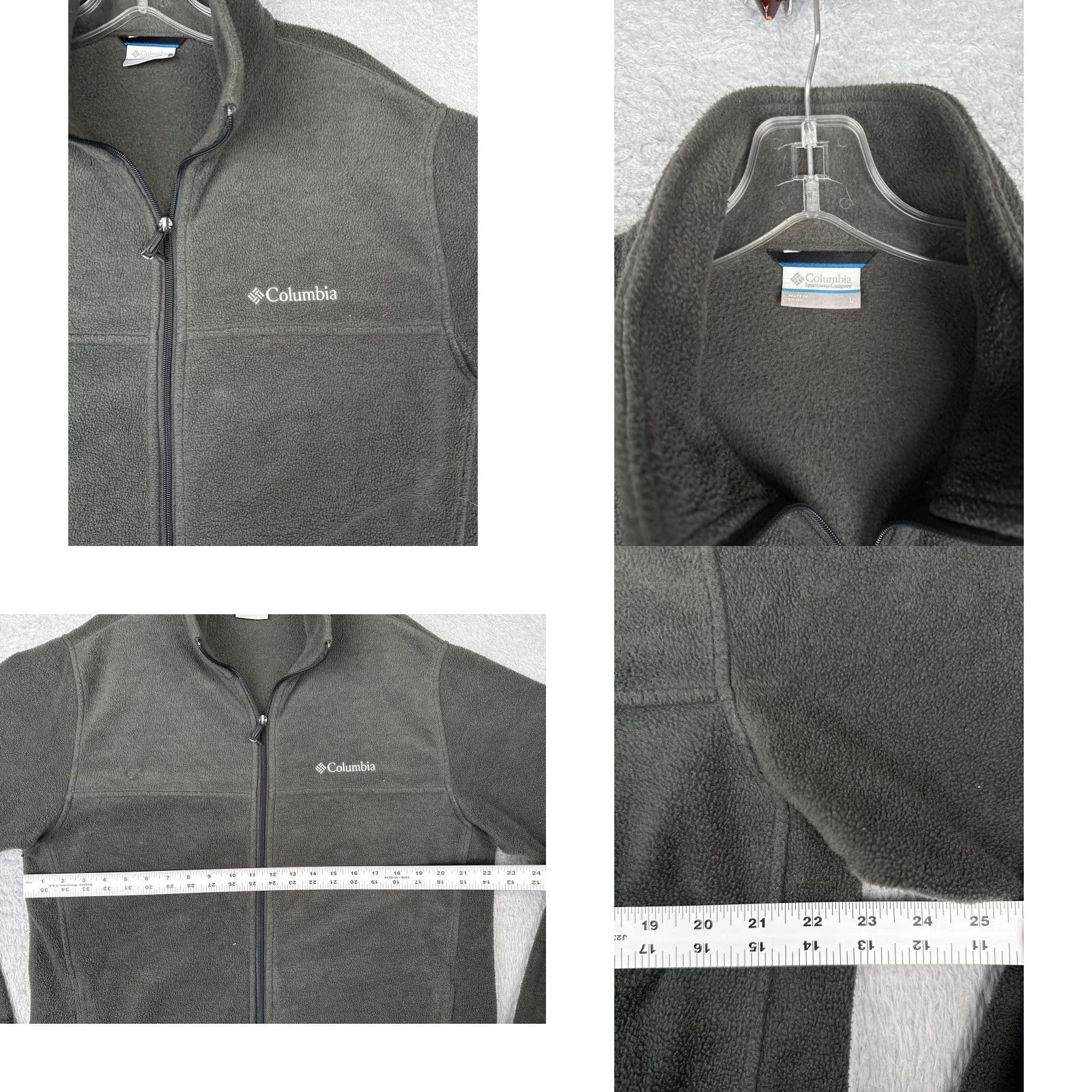 Vintage Columbia Jacket Fleece Full Zip Mens Large Green Gray Stand-Up Collar Outdoor Hiking Windbreaker Pockets Logo Size US L / EU 52-54 / 3 - 8 Thumbnail