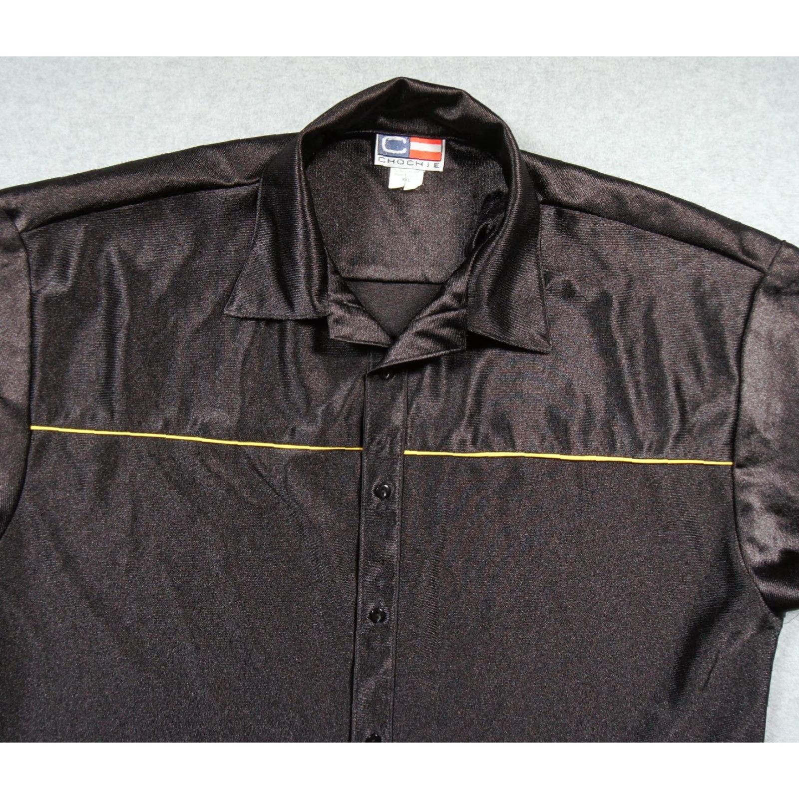 Vintage VINTAGE Chochie Shirt Mens 2XL XXL Black Button-Down Short Sleeve Dazzle Shiny Shirt? Size US XXL / EU 58 / 5 - 2 Thumbnail