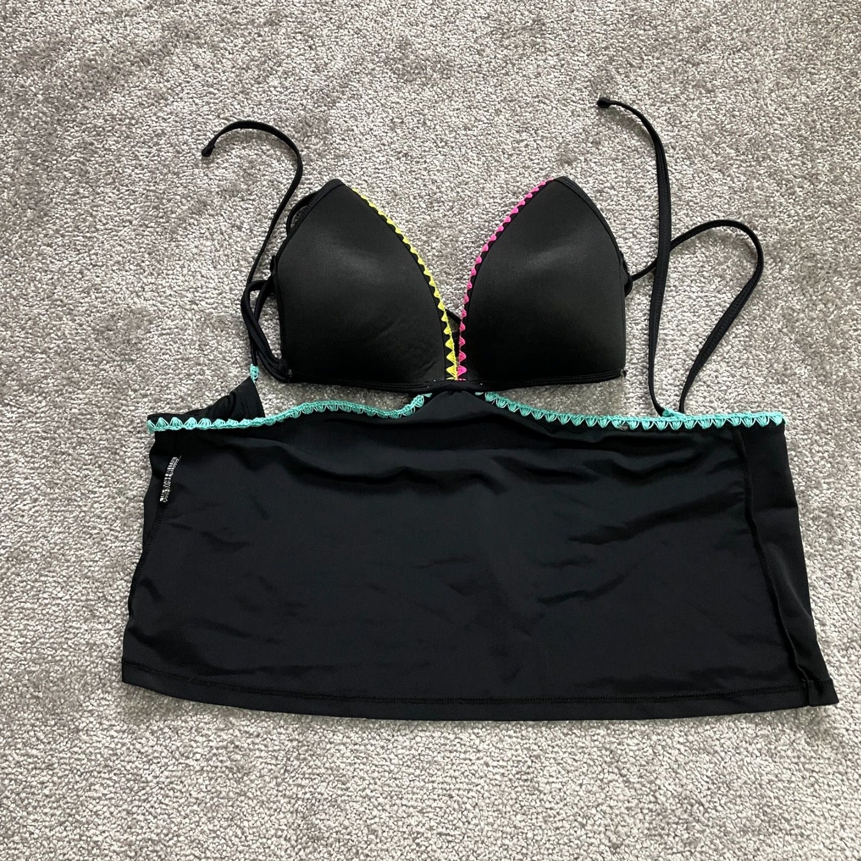 Vintage Unbranded Black Tankini Swimwear Halter Tank Beach Womens Medium Size ONE SIZE - 2 Thumbnail